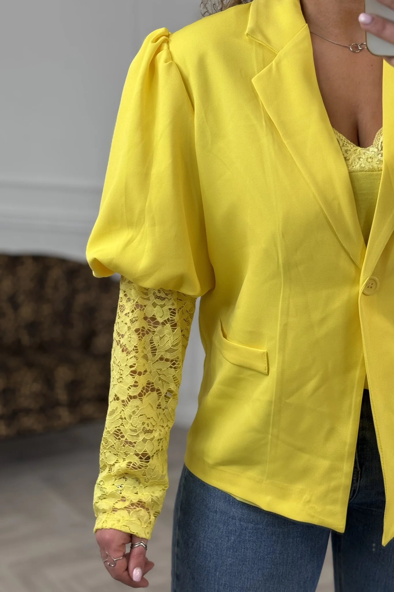 Perfect Lace Blazer - Yellow - Image 5