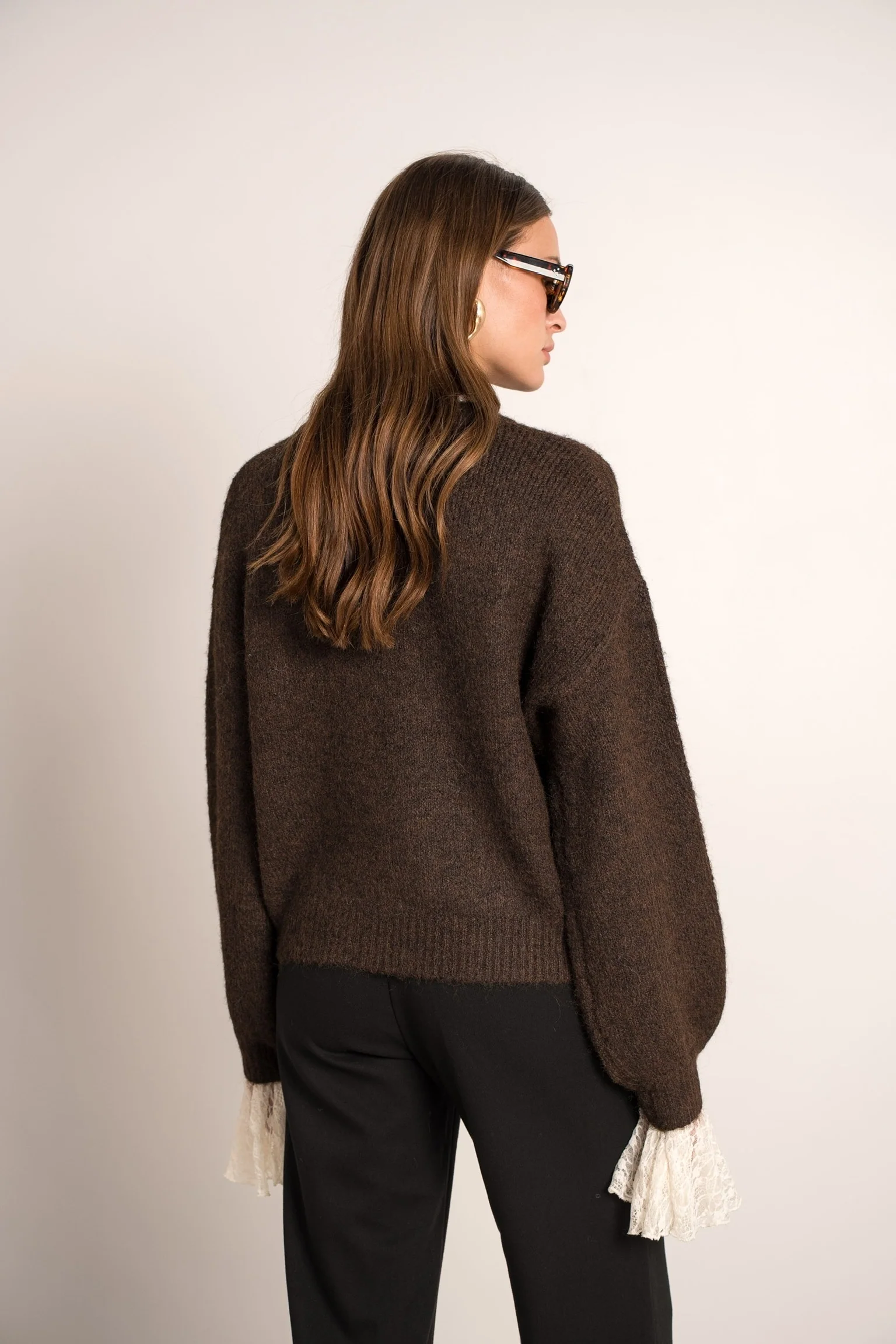 Perfect Lace Sleeve Sweater - Brown - Image 4