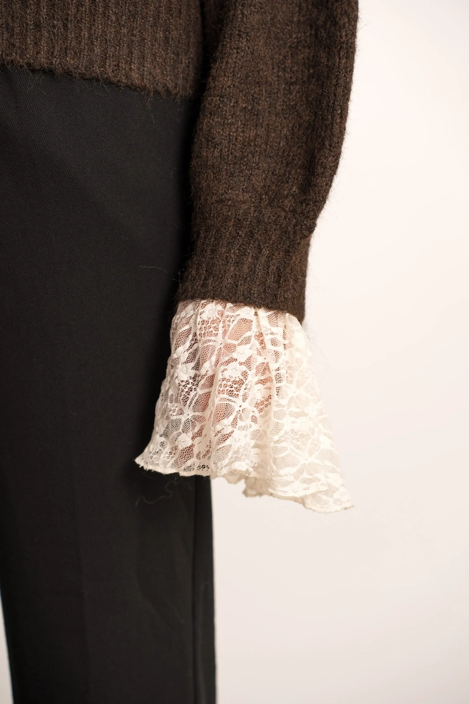 Perfect Lace Sleeve Sweater - Brown - Image 5
