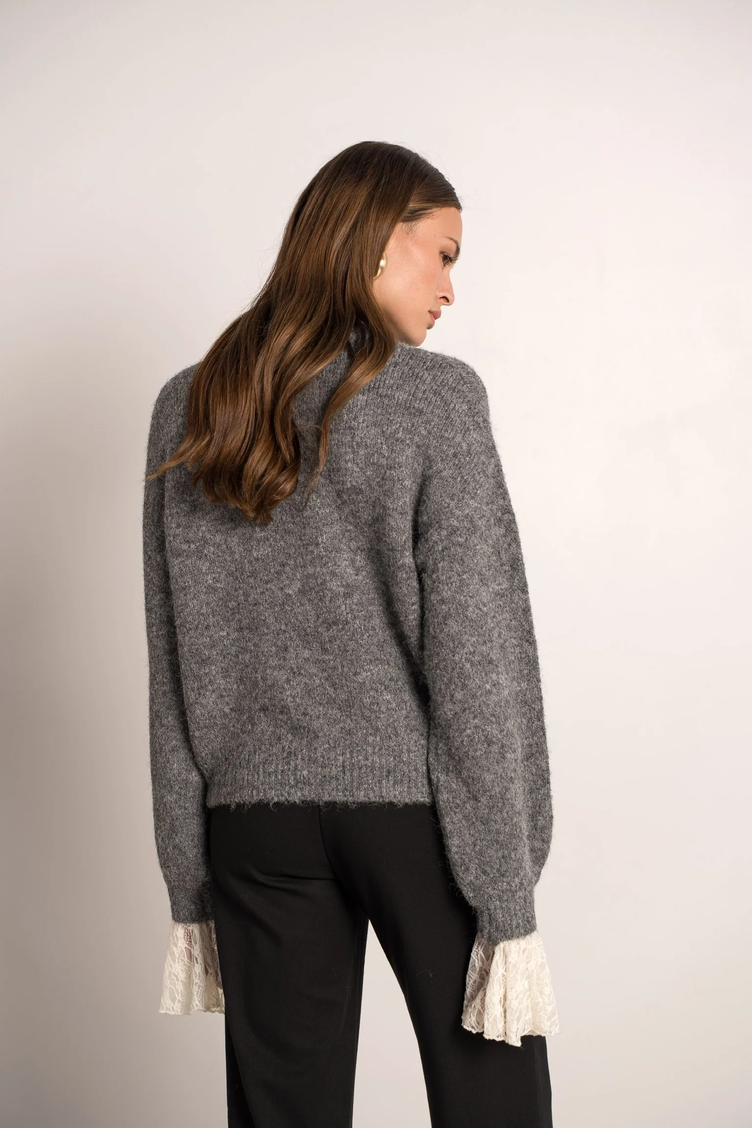 Perfect Lace Sleeve Sweater - Grey - Image 4
