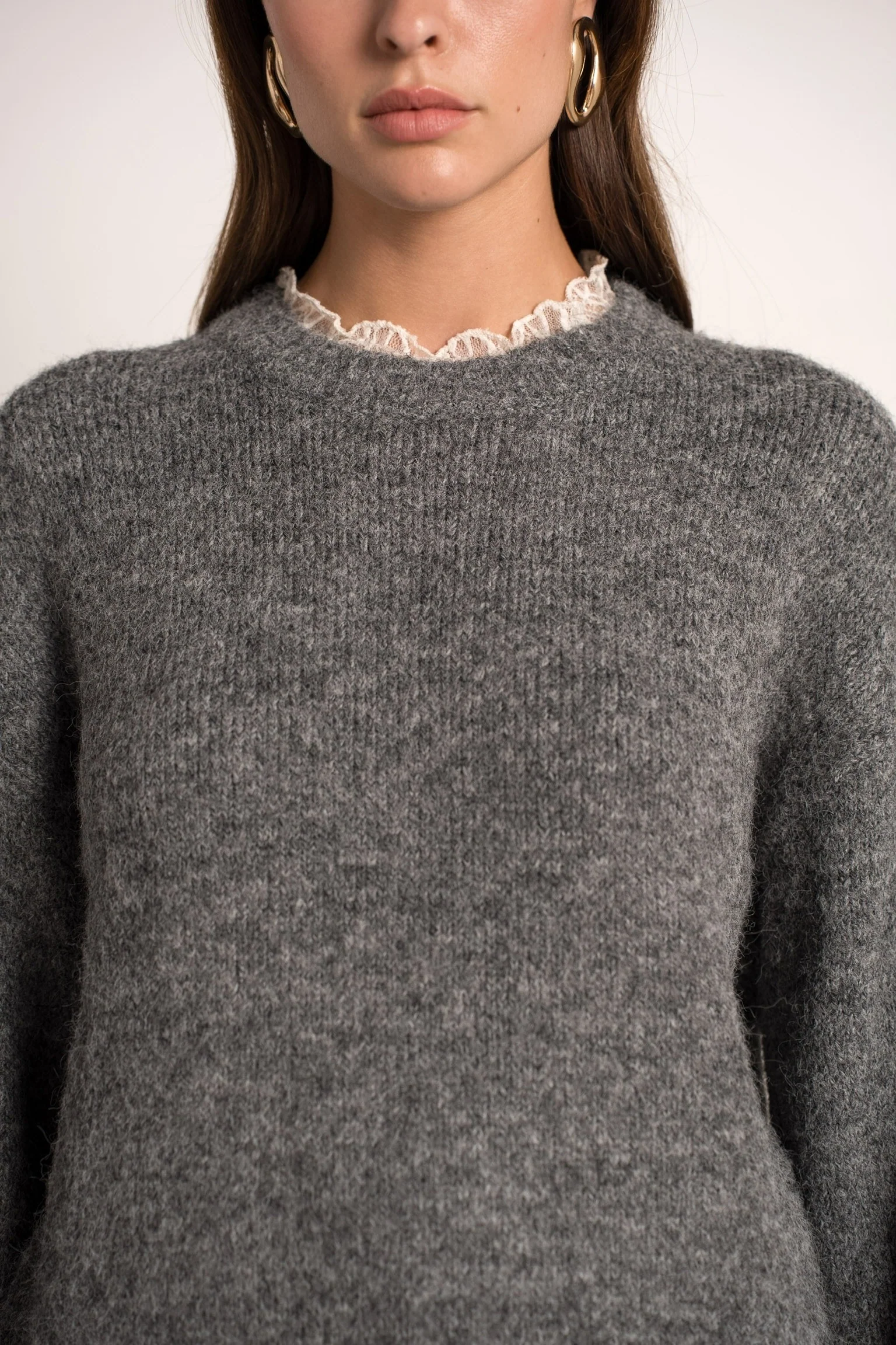 Perfect Lace Sleeve Sweater - Grey - Image 5