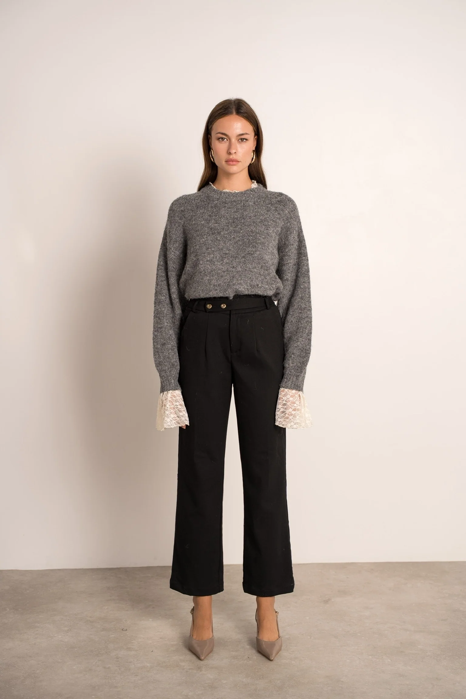 Perfect Lace Sleeve Sweater - Grey - Image 6