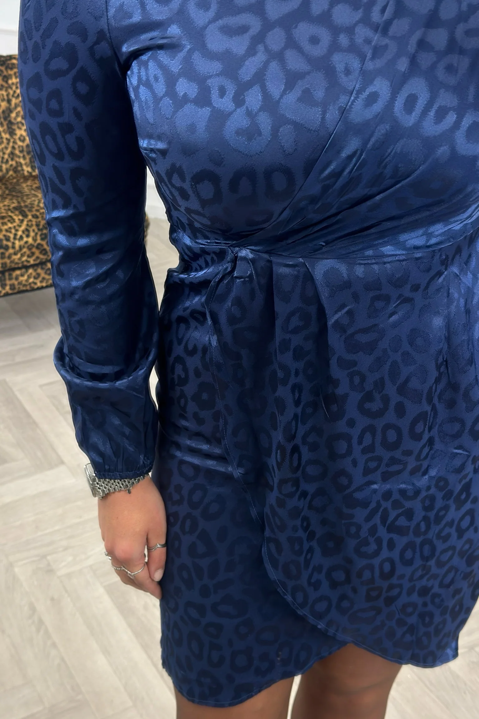 Perfect Leopard Silk Dress - Blue - Image 3