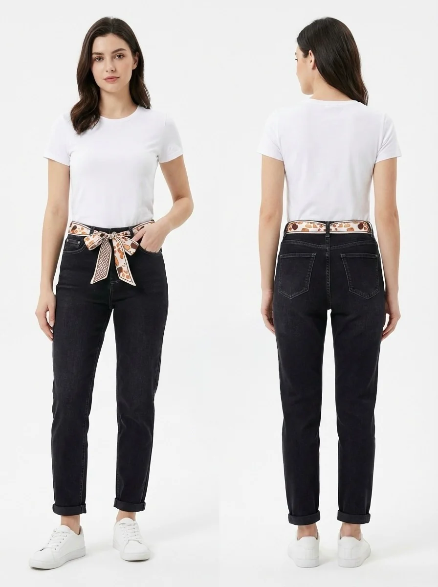 Perfect Momfit Scarf Jeans - Black
