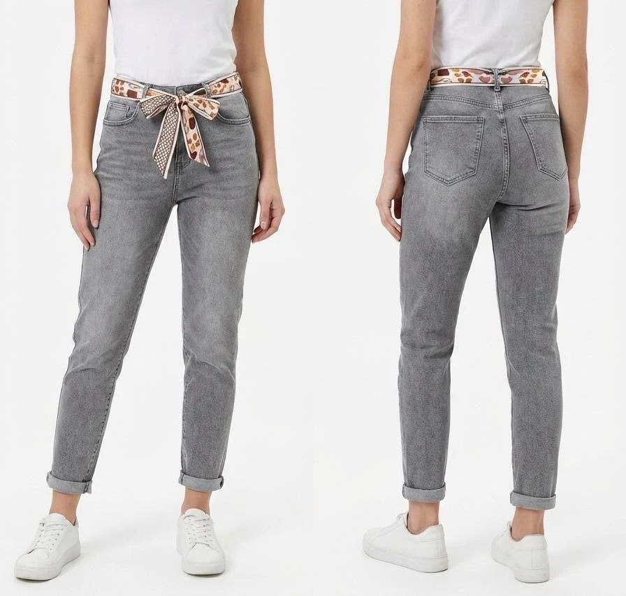 Perfect Momfit Scarf Jeans - Grey