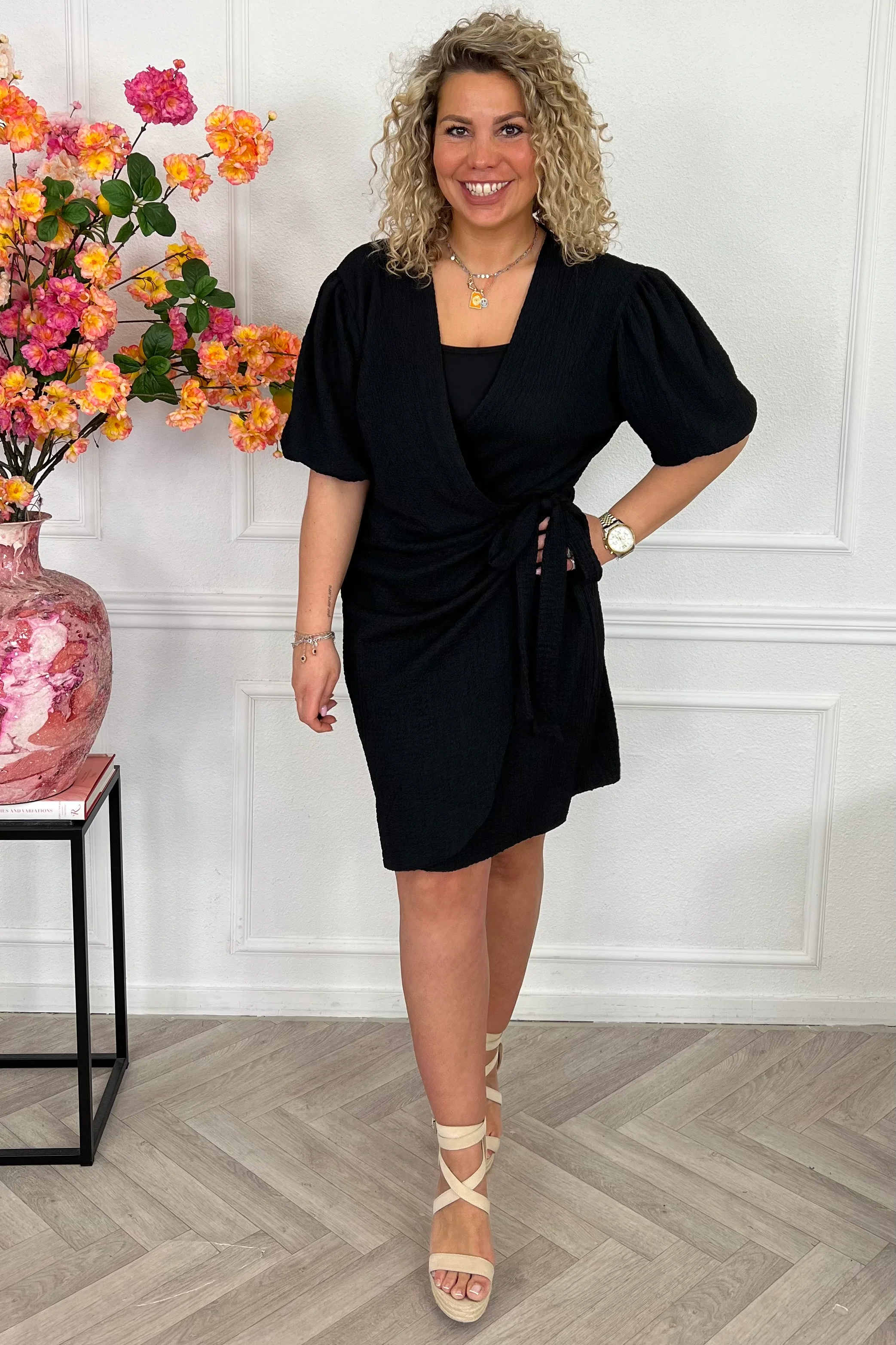 Perfect Puffy Sleeve Wrap Dress - Black