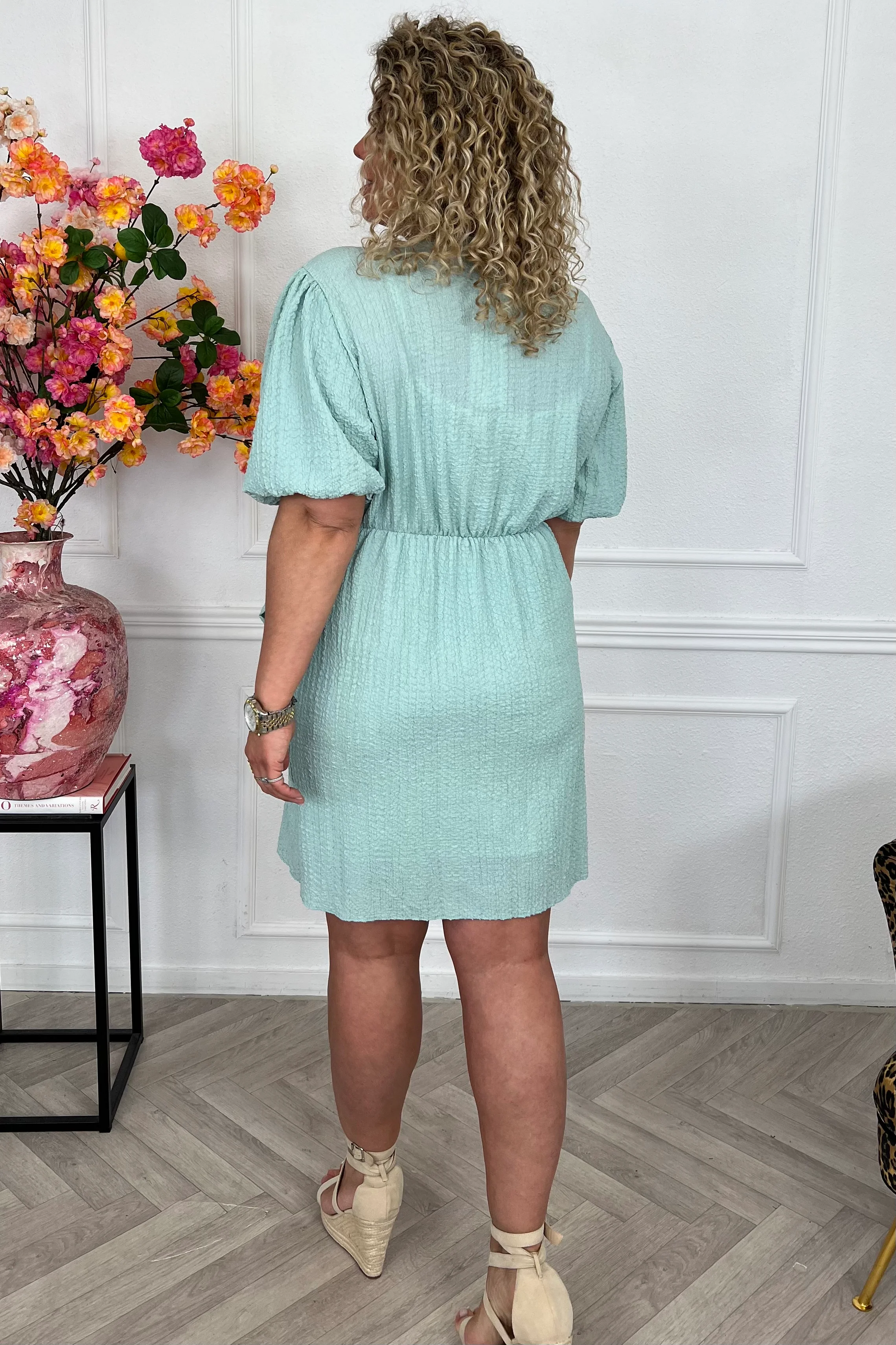 Perfect Puffy Sleeve Wrap Dress - Mint - Image 4