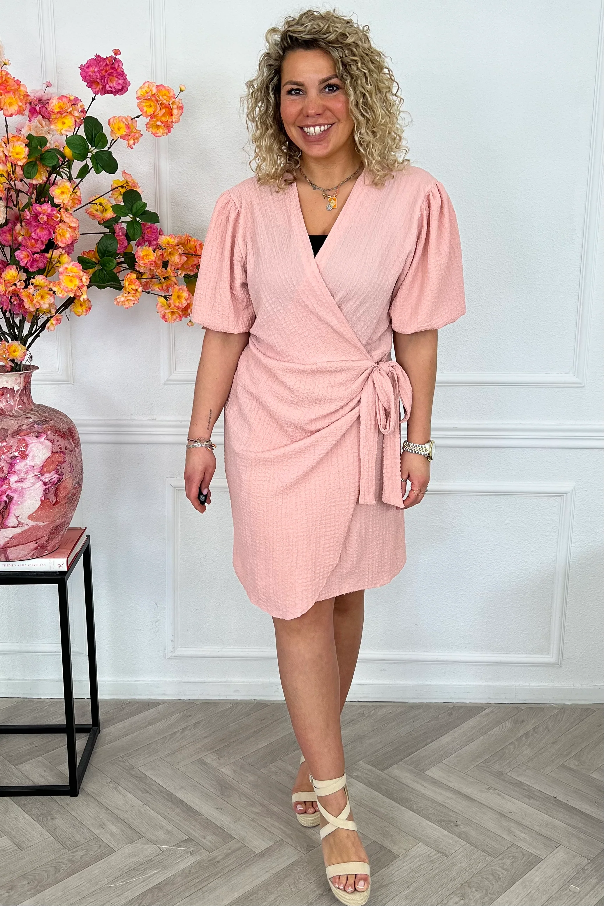 Perfect Puffy Sleeve Wrap Dress - Pink - Image 5
