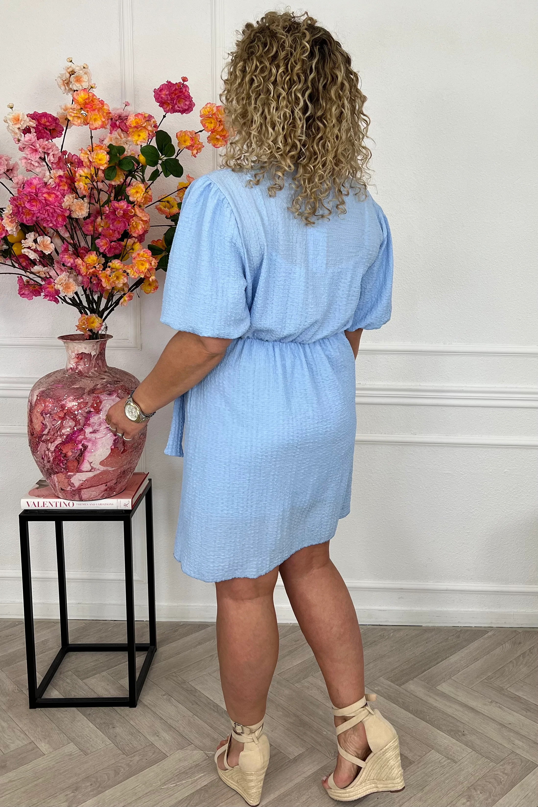 Perfect Puffy Sleeve Wrap Dress - Sky Blue - Image 4