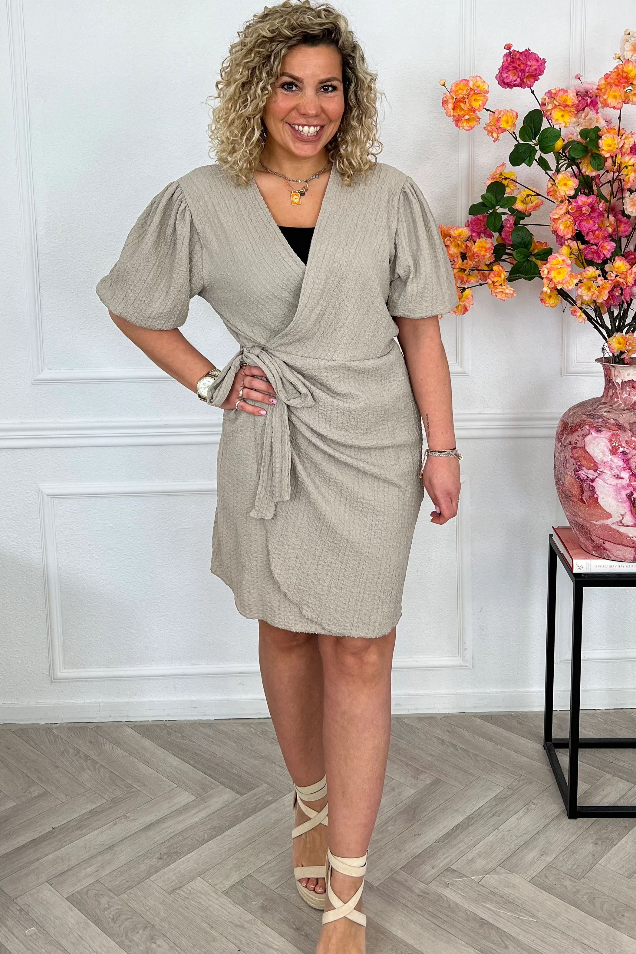 Perfect Puffy Sleeve Wrap Dress - Taupe