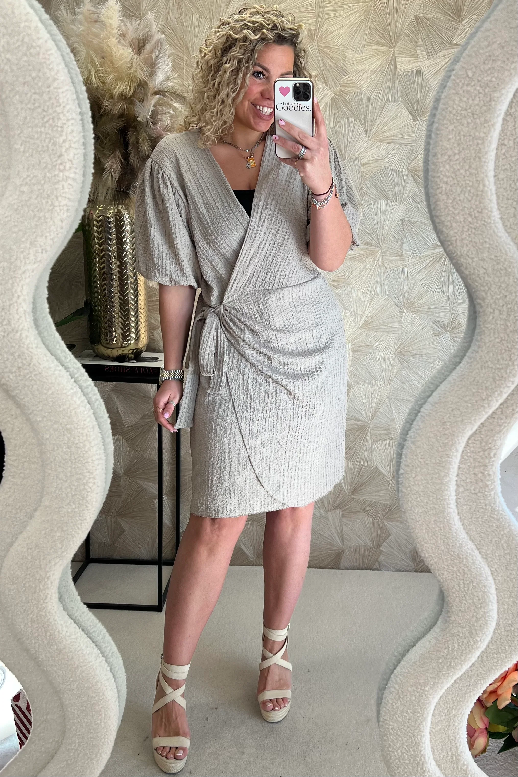 Perfect Puffy Sleeve Wrap Dress - Taupe - Image 4