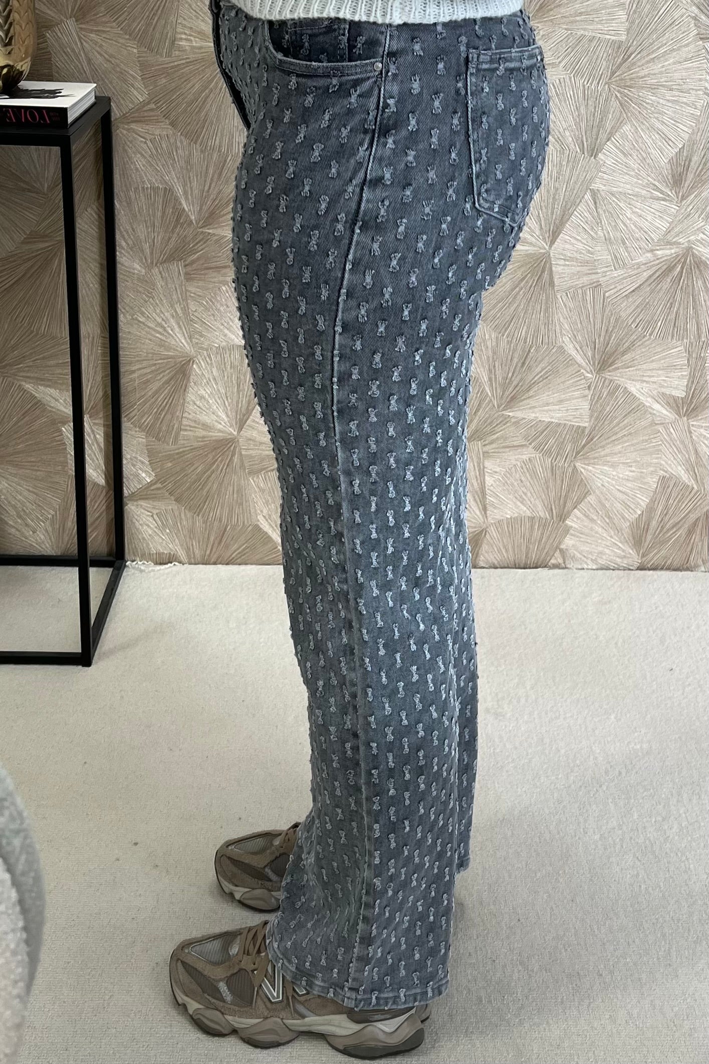Perfect Ripped Wide Leg Jeans - Grey - Image 4