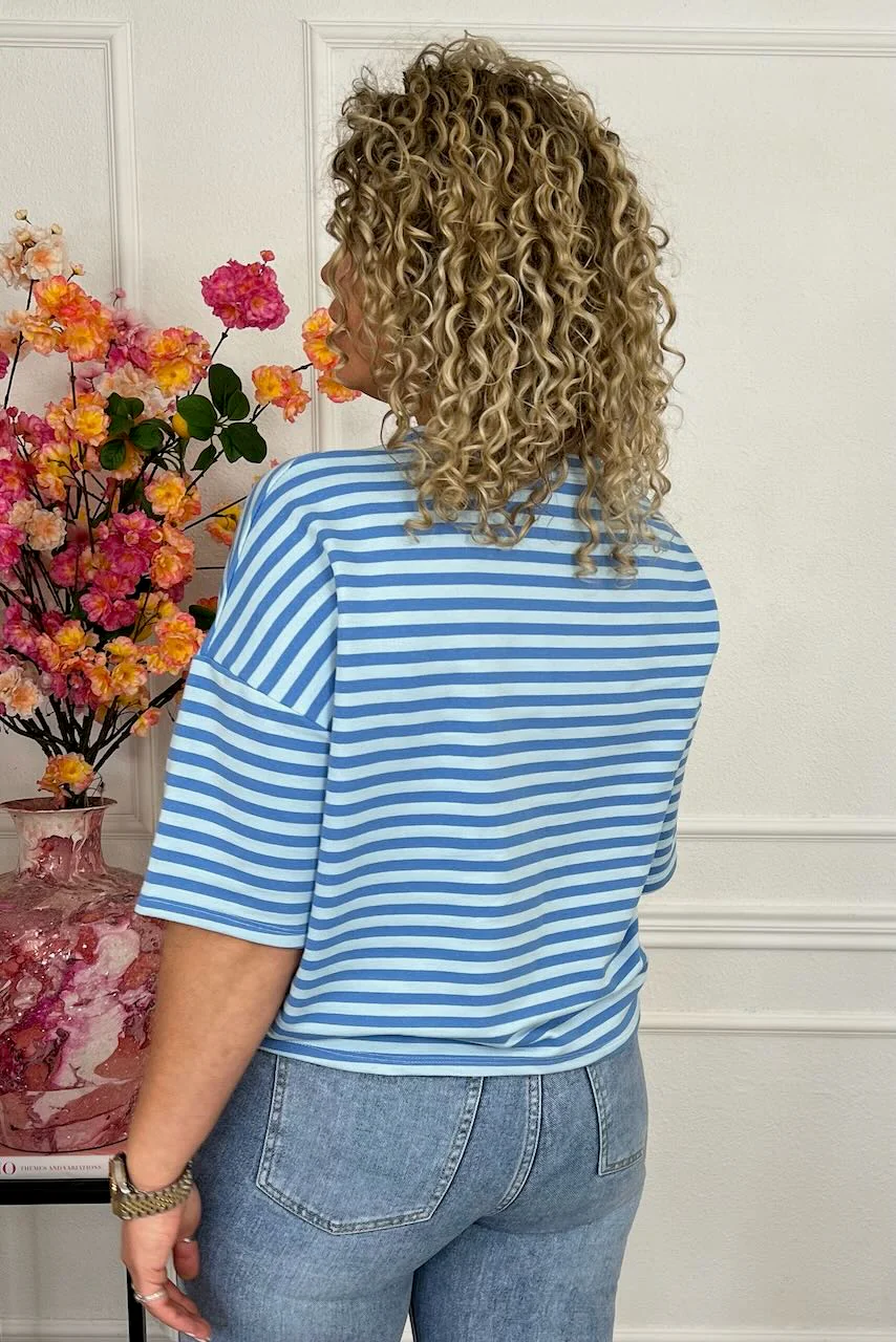 Perfect Short Sleeve Striped Sweater - Blue/Light Blue - Image 2