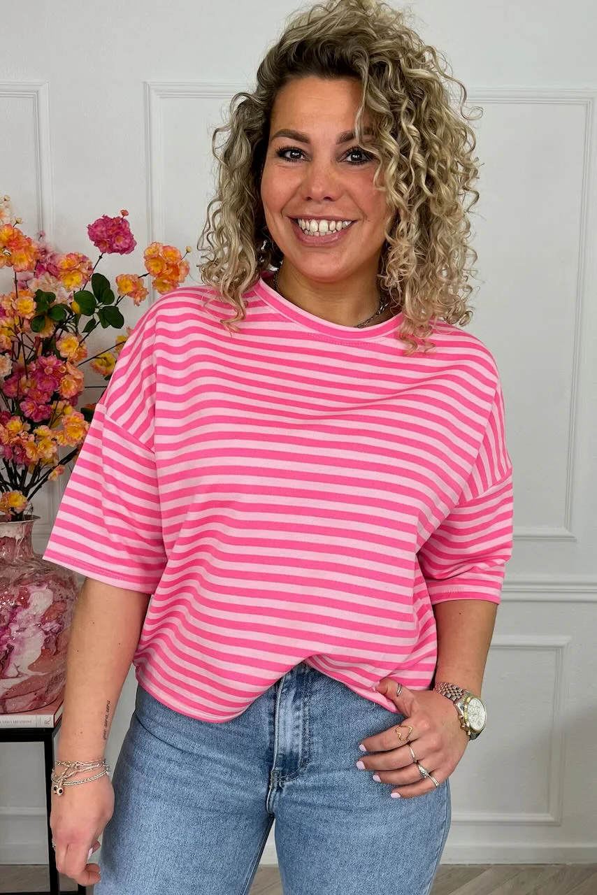 Perfect Short Sleeve Striped Sweater - Light Pink/Pink - Image 2