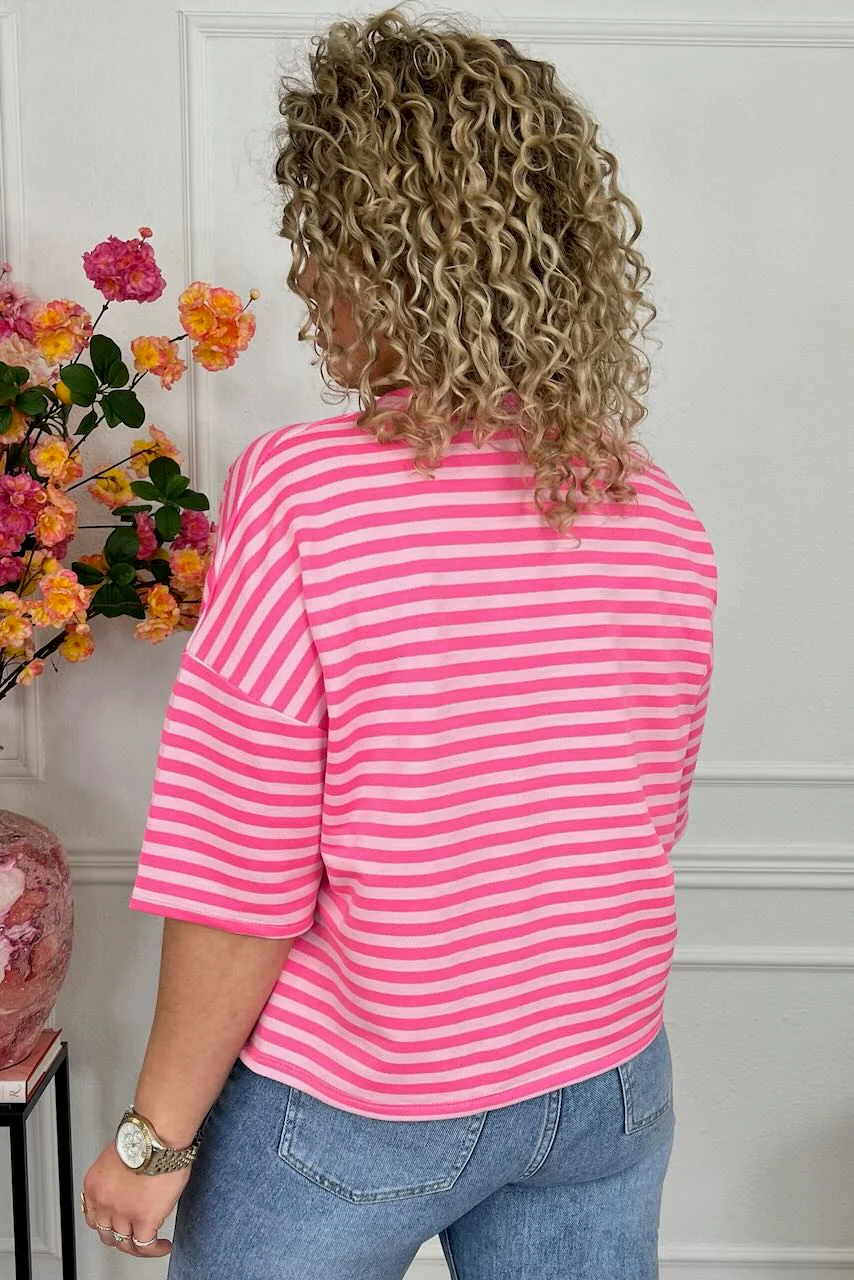 Perfect Short Sleeve Striped Sweater - Light Pink/Pink - Image 3