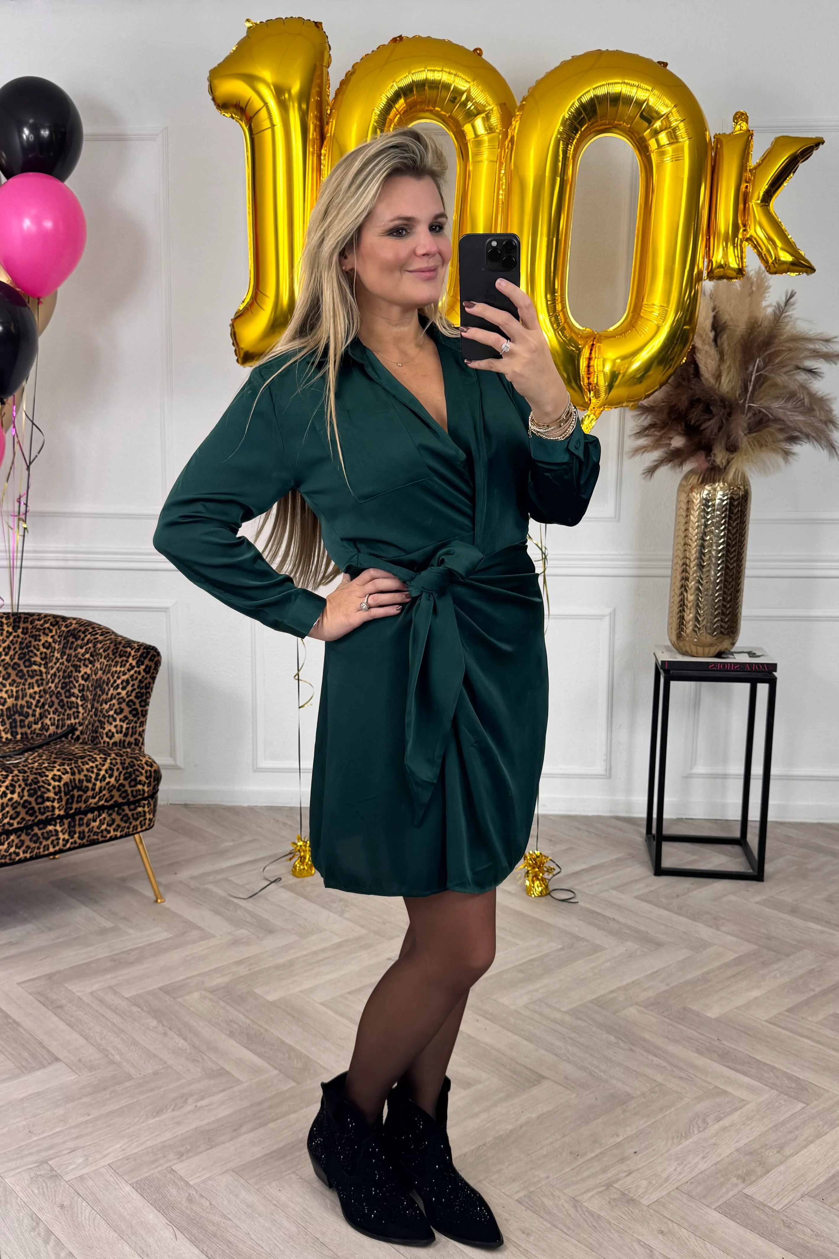 Perfect Silk Wrap Dress - Green - Image 2