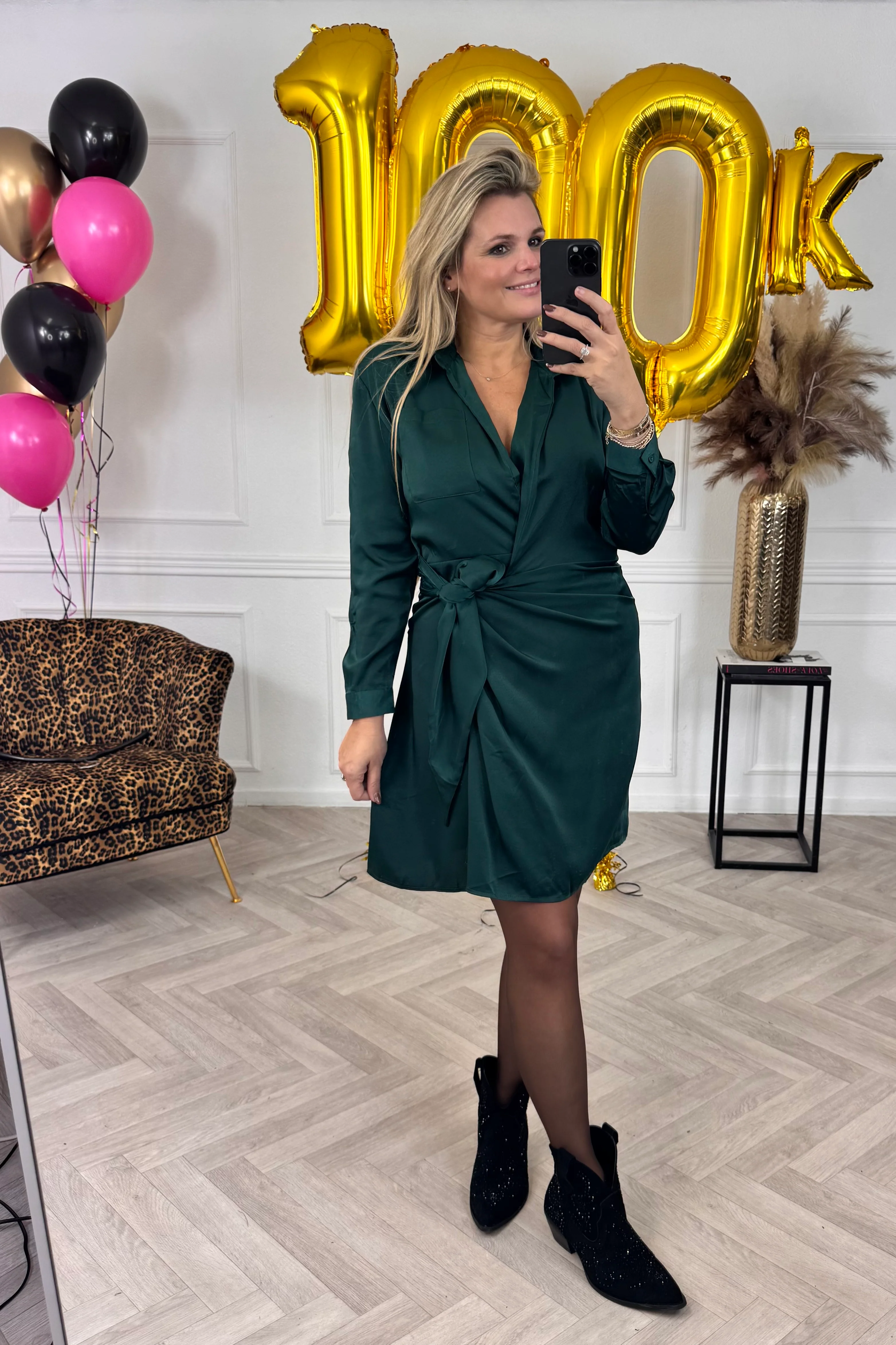 Perfect Silk Wrap Dress - Green - Image 3