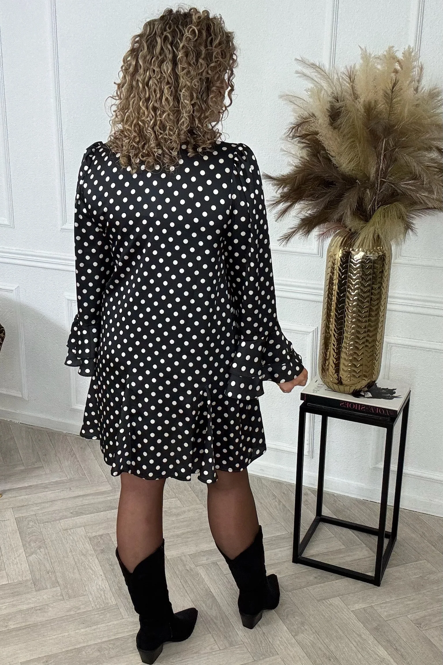 Perfect Silky Dotted Dress - Black/White - Image 3