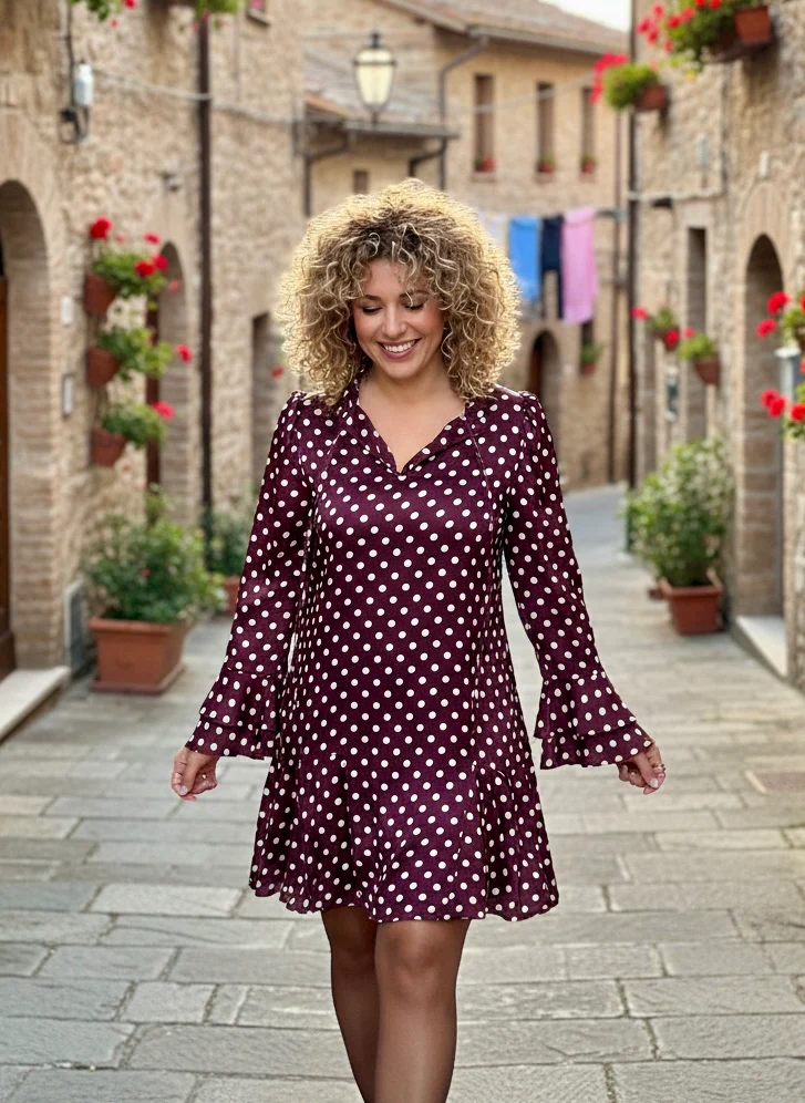 Perfect Silky Dotted Dress - Bordeaux/White