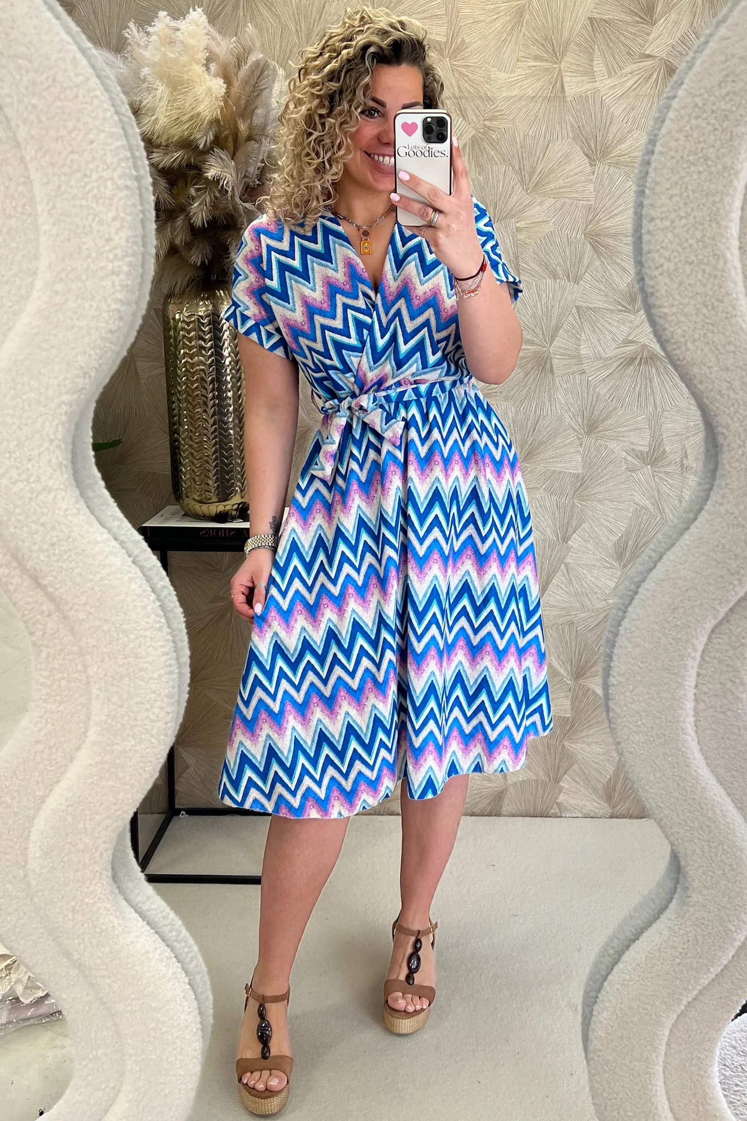 Perfect Summer Zigzag Dress - Kobalt/Beige - Image 3