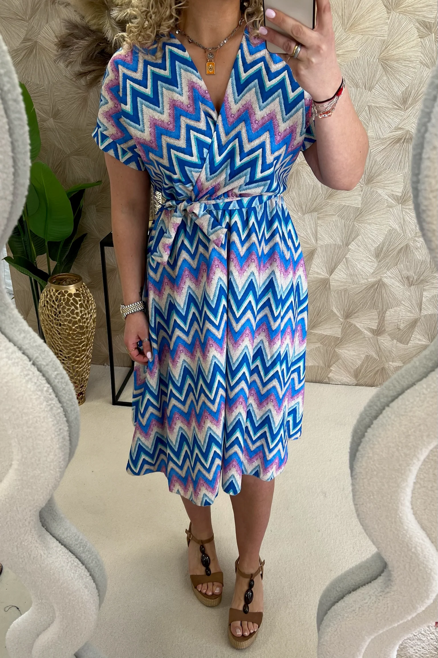 Perfect Summer Zigzag Dress - Kobalt/Beige - Image 4