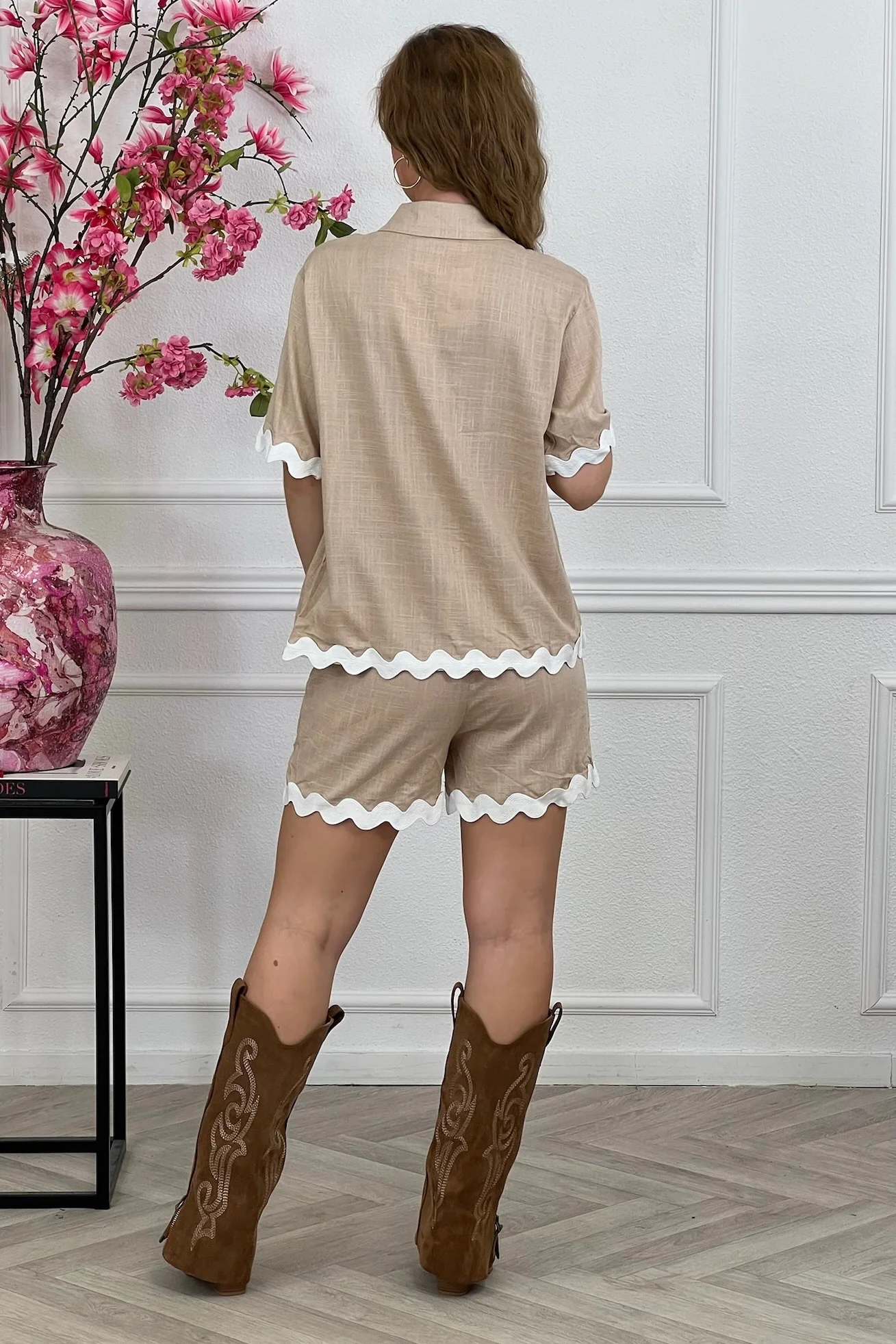 Perfect Swirl Button Blouse - Beige/White - Image 5