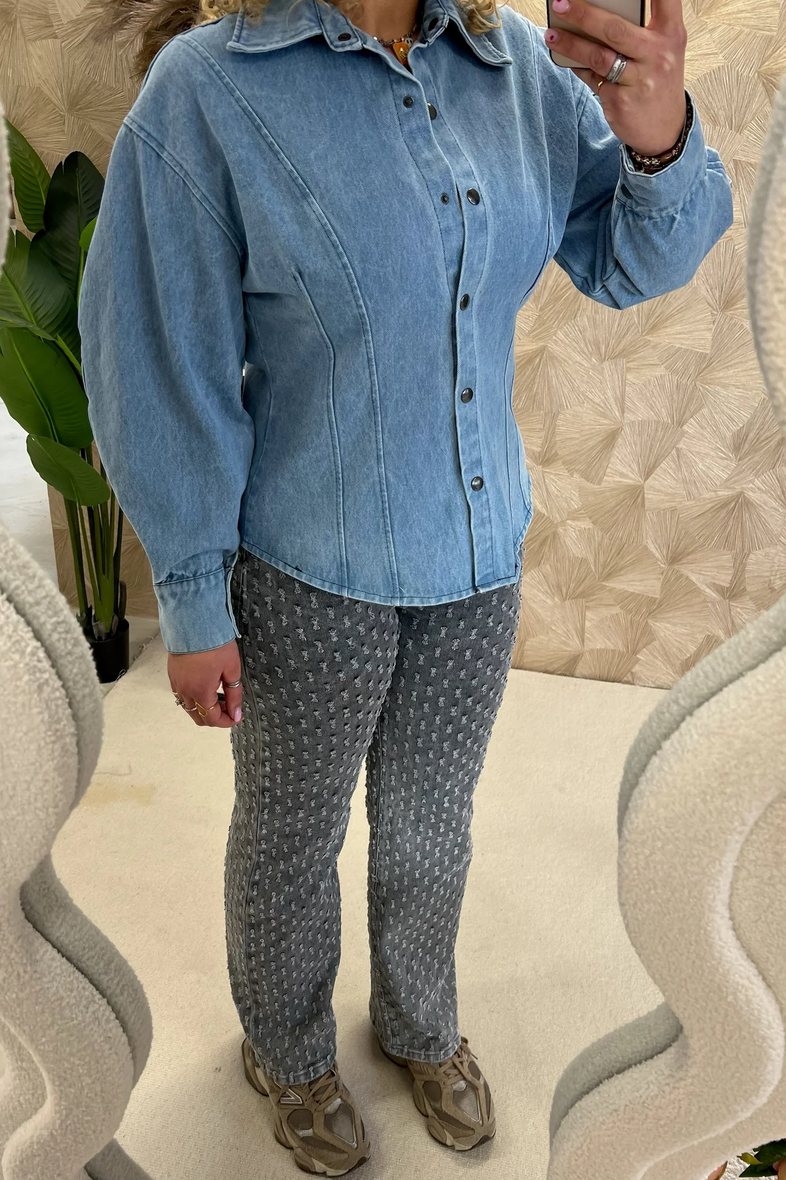 Perfect Taille Denim Blouse - Light Blue - Image 2