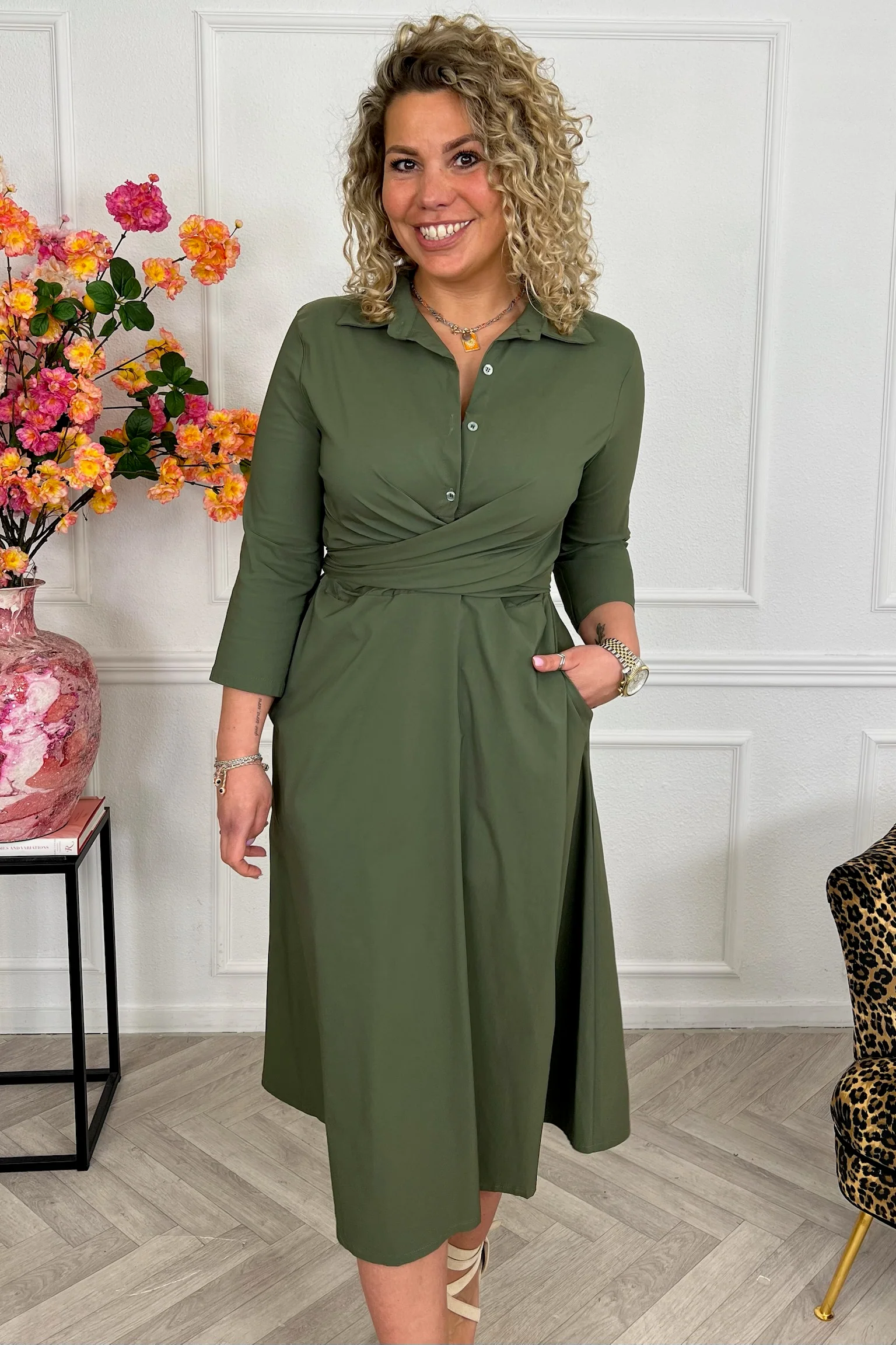 Perfect Travel Strik Dress - Armygreen