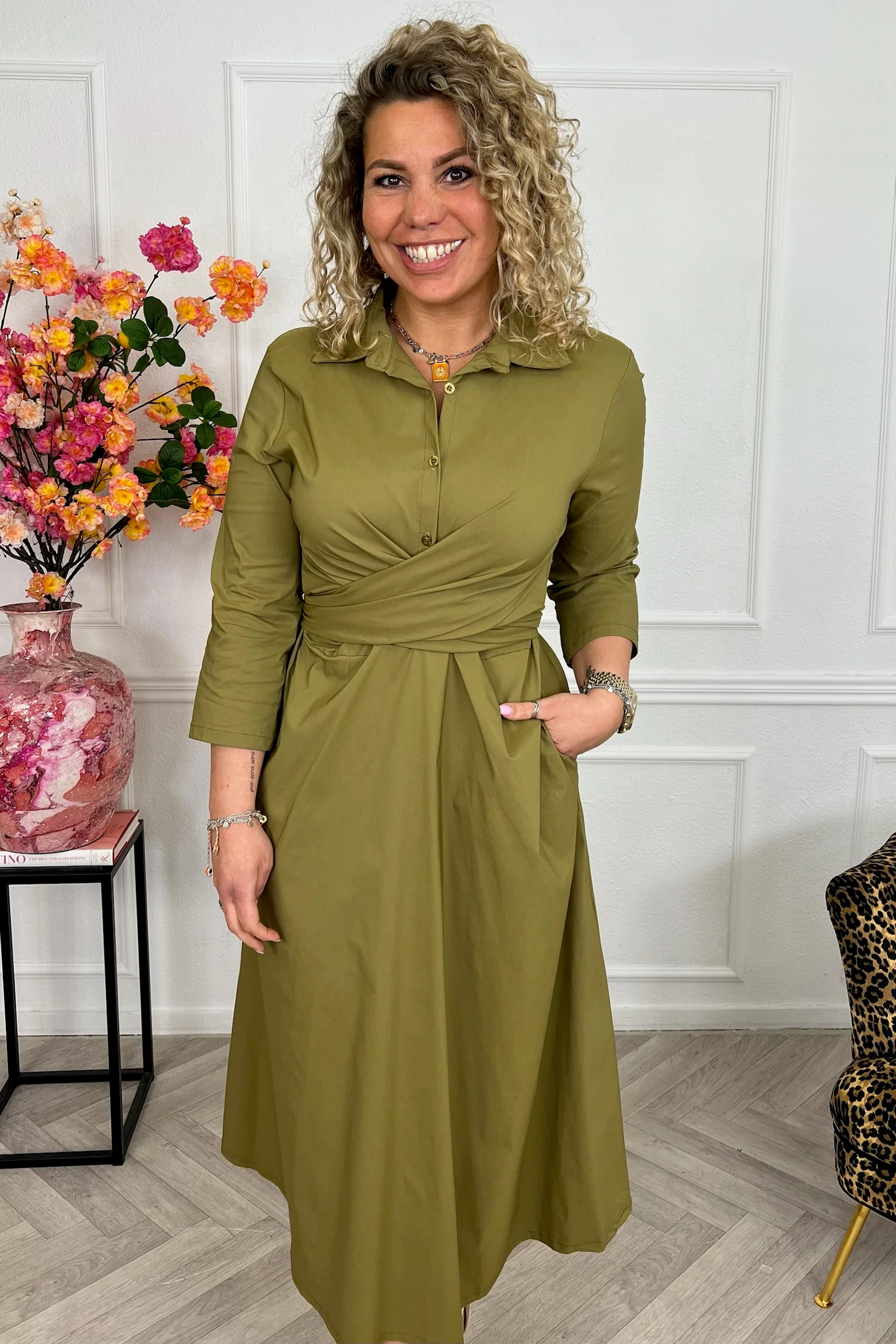 Perfect Travel Strik Dress - Olive - Image 2