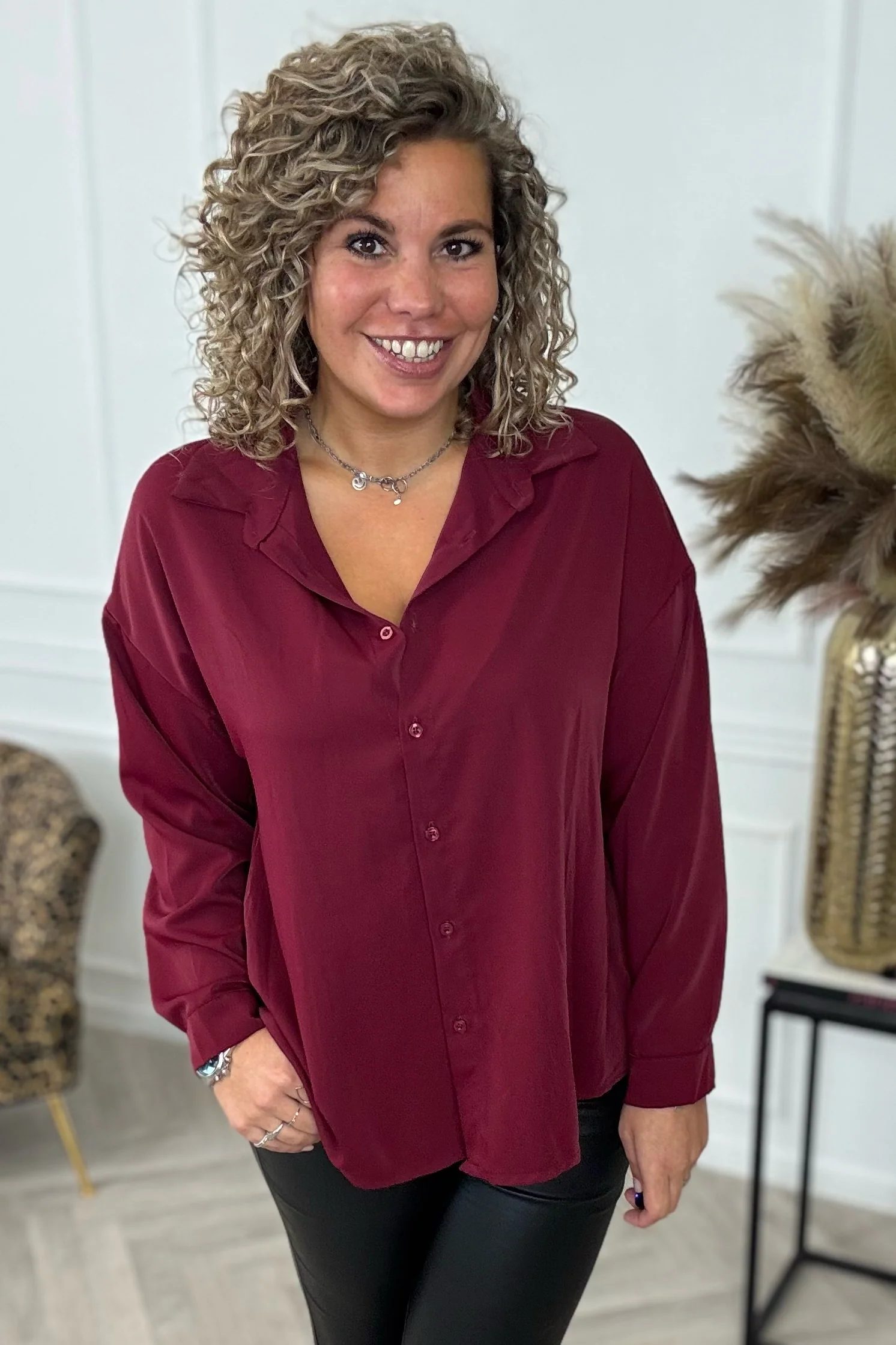 Plisse Back Blouse - Bordeaux