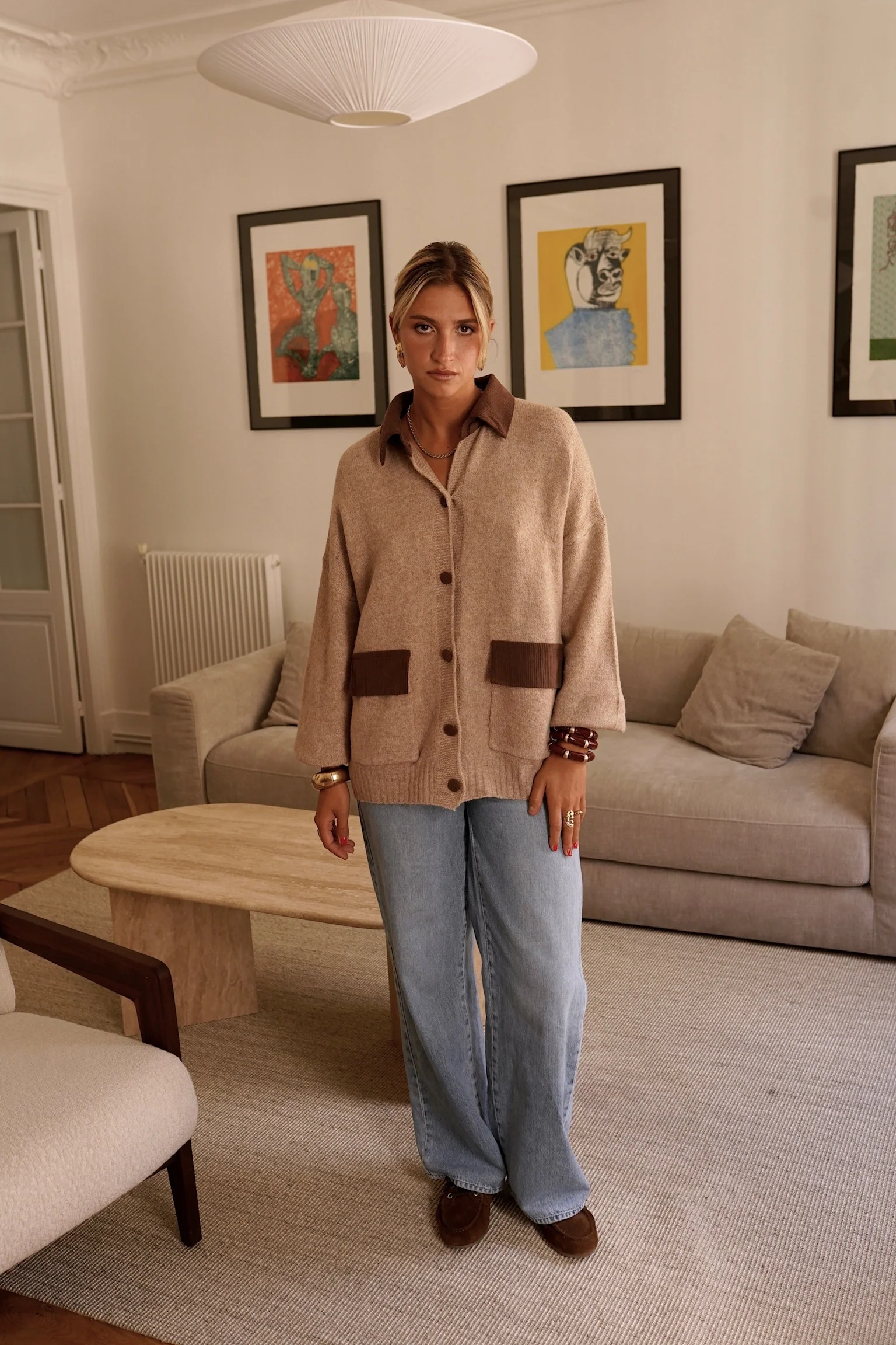 Pocket Button Up Cardigan - Brown - Image 6