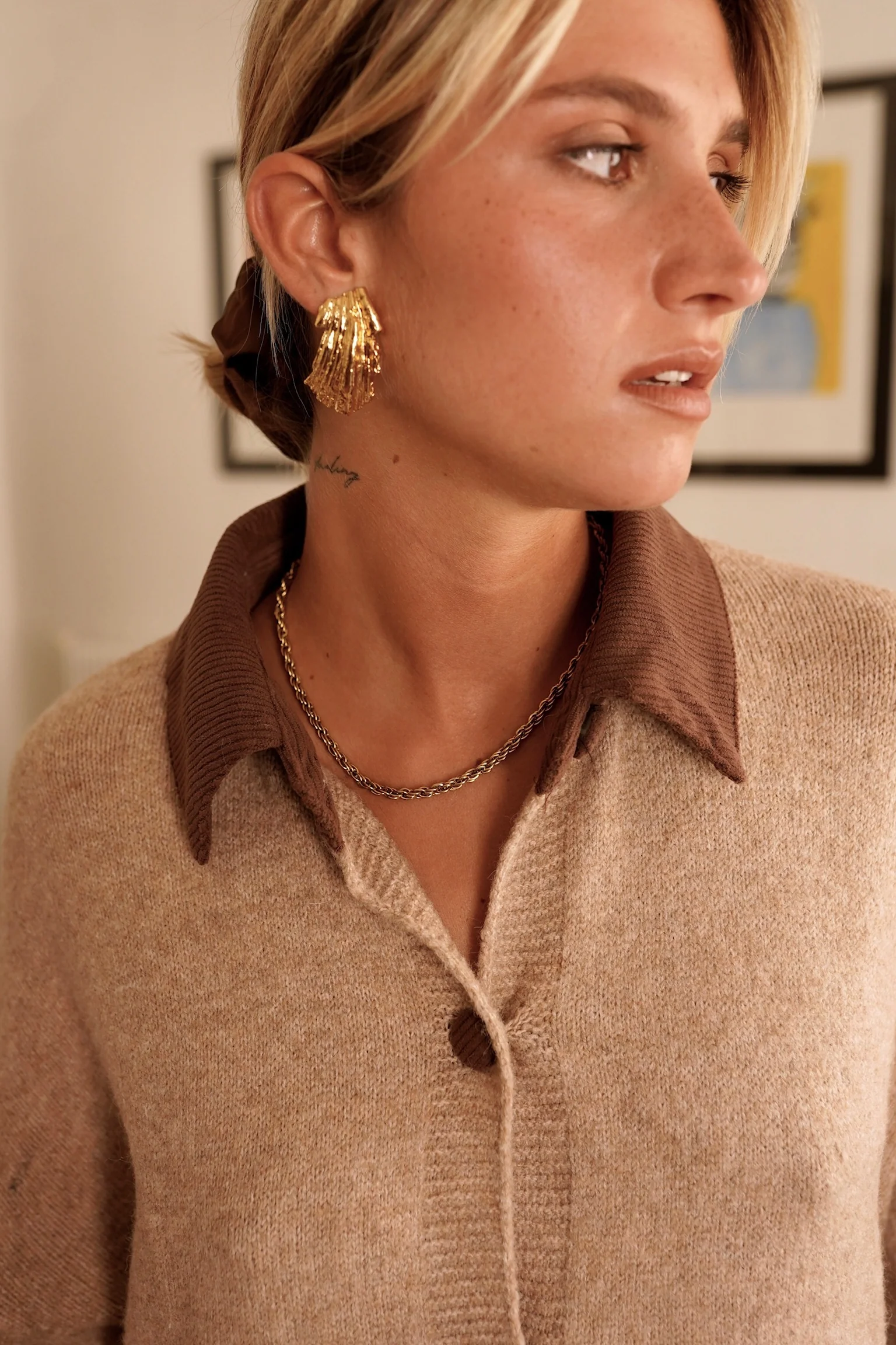 Pocket Button Up Cardigan - Brown - Image 7