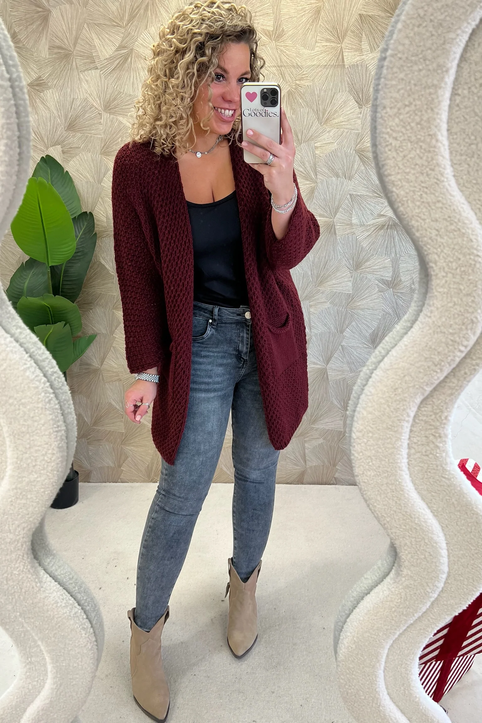 Pocket Knitted Vest - Bordeaux