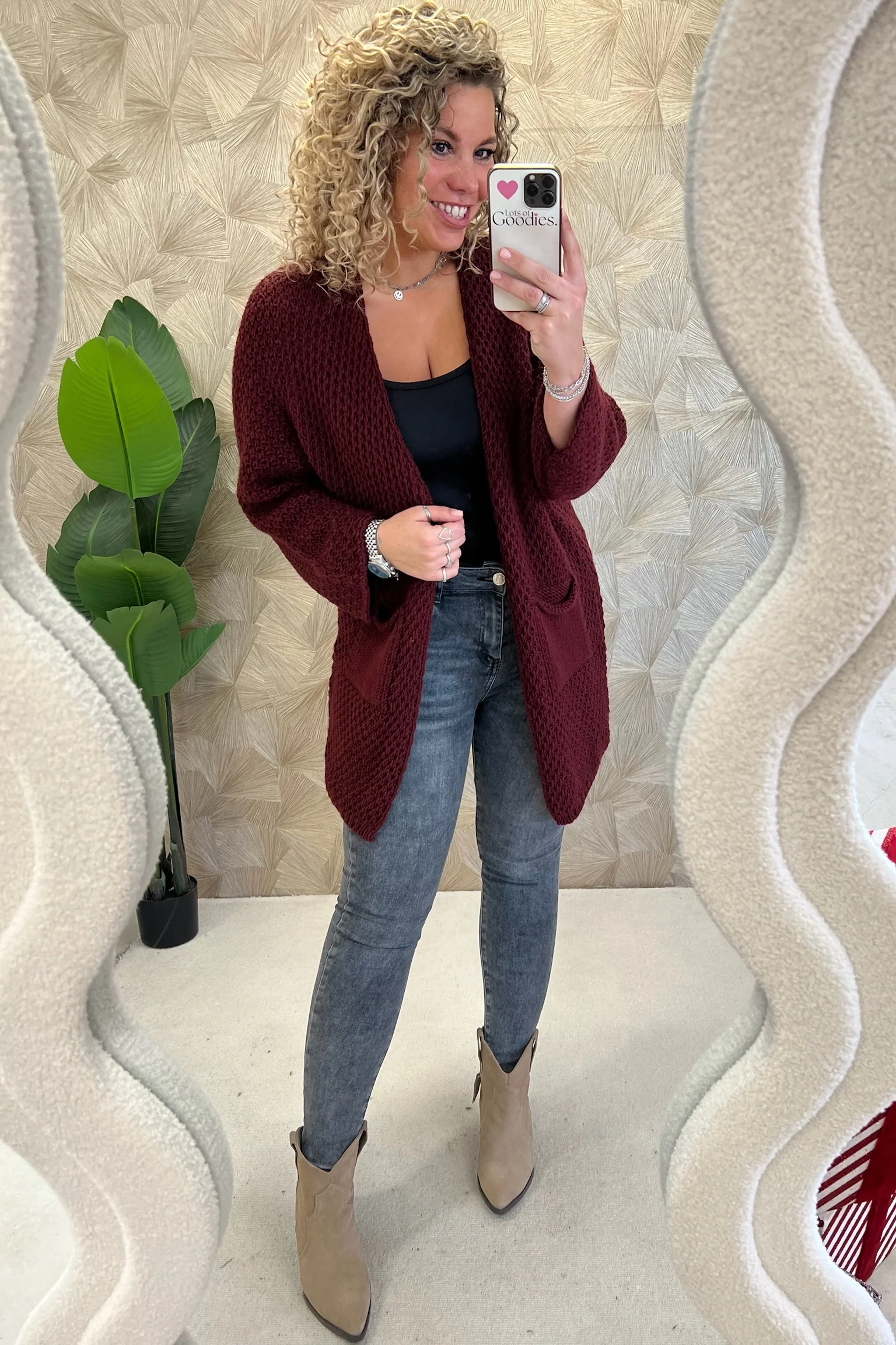 Pocket Knitted Vest - Bordeaux - Image 2