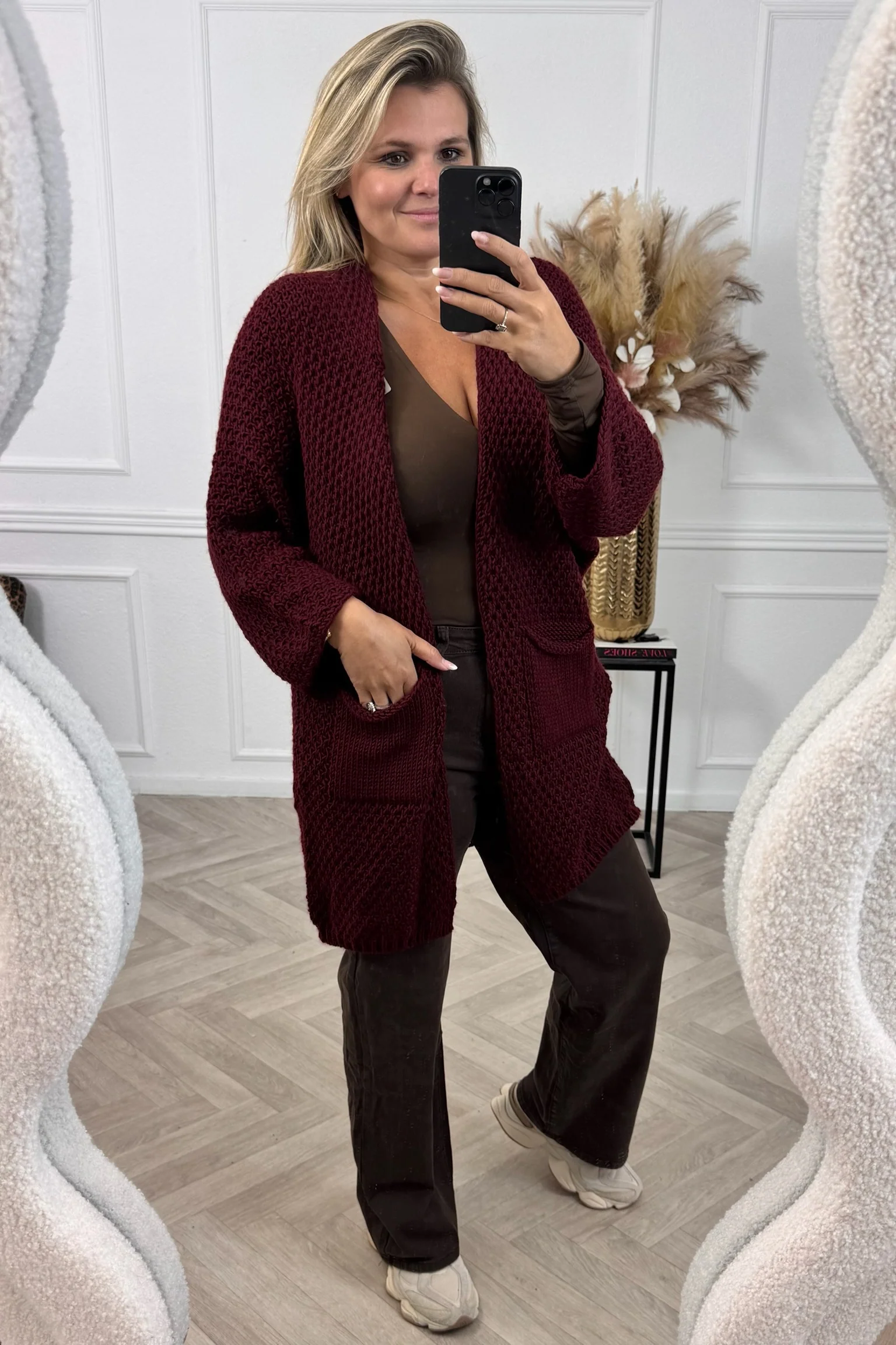 Pocket Knitted Vest - Bordeaux - Image 3