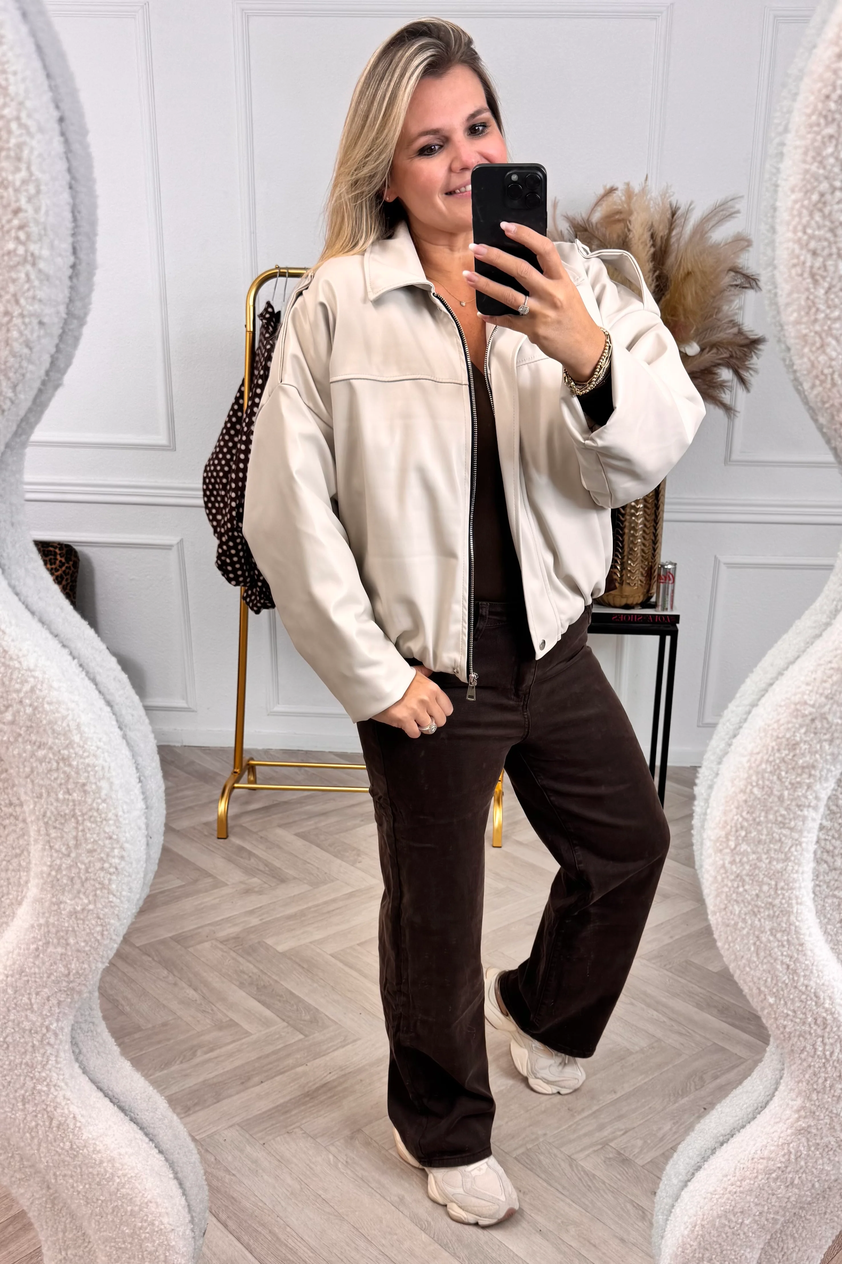 Puffy Leather Bomber Jacket - Off White