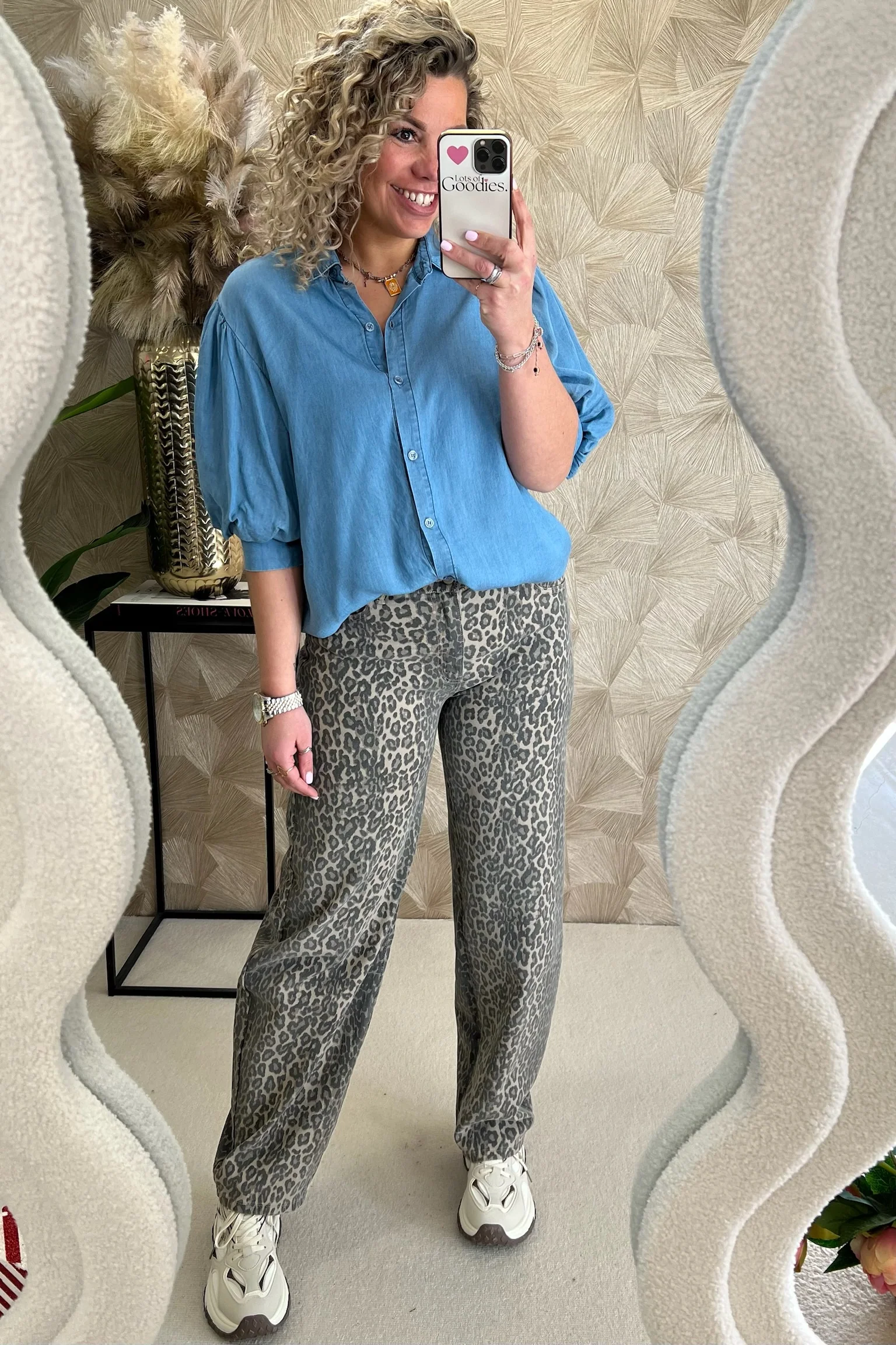 Puffy Sleeve Denim Blouse - Dark Blue