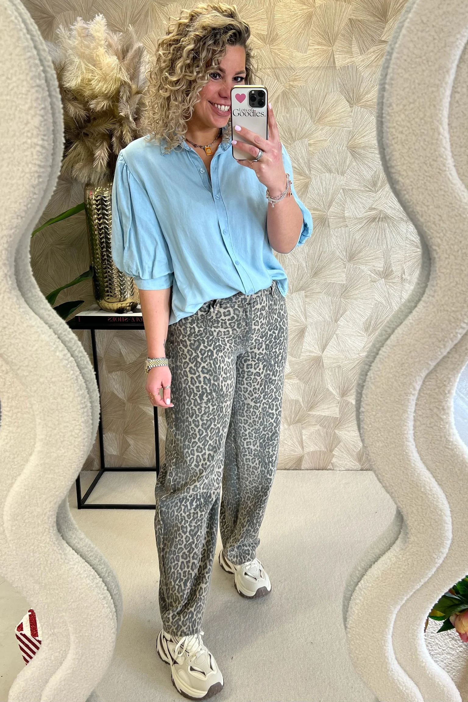 Puffy Sleeve Denim Blouse - Light Blue