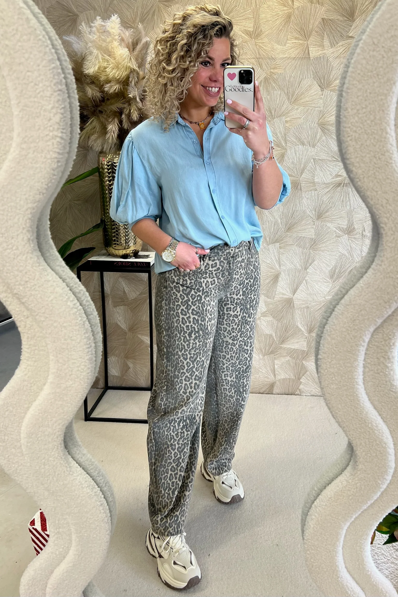 Puffy Sleeve Denim Blouse - Light Blue - Image 4