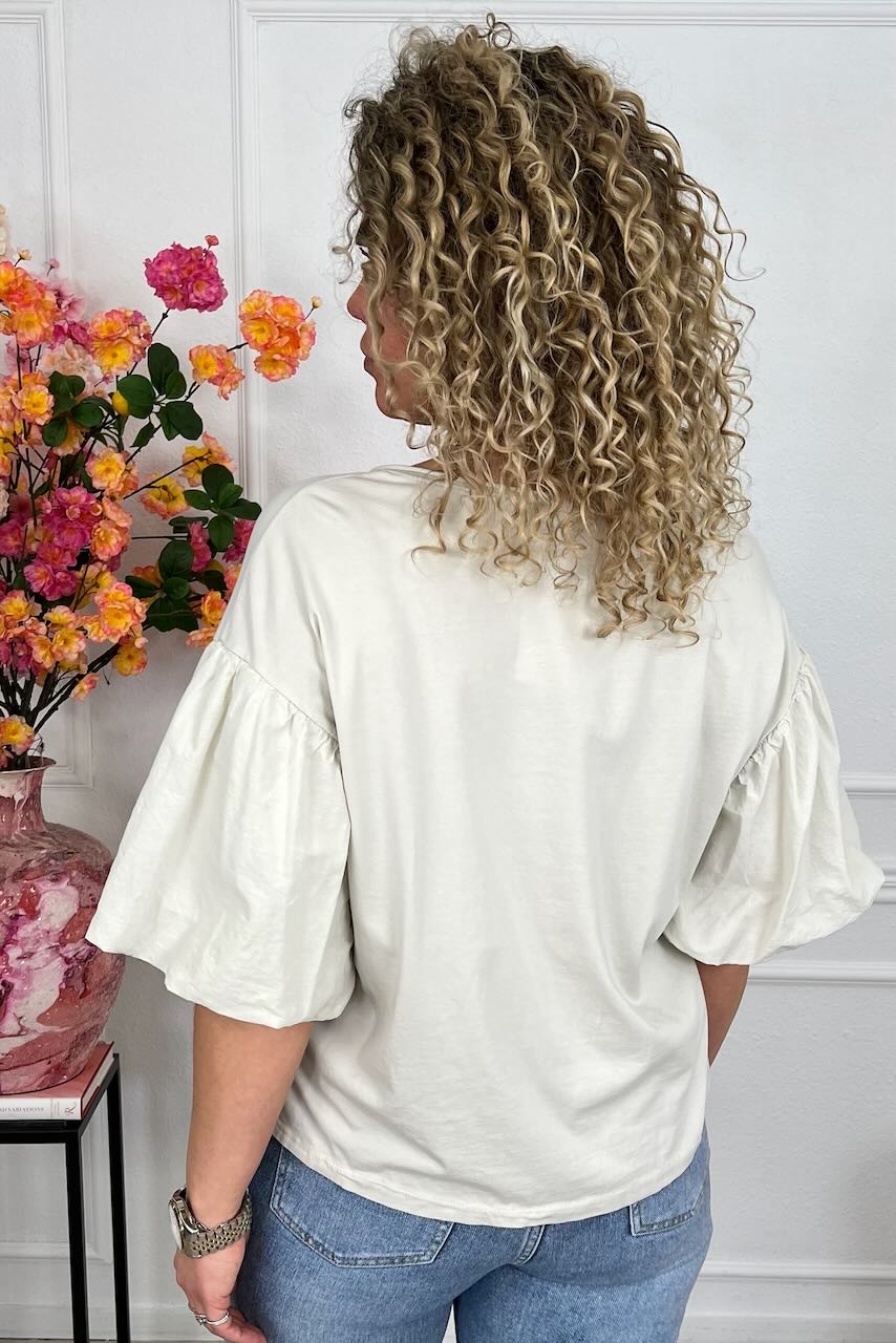 Puffy Sleeve Shirt - Beige - Image 2