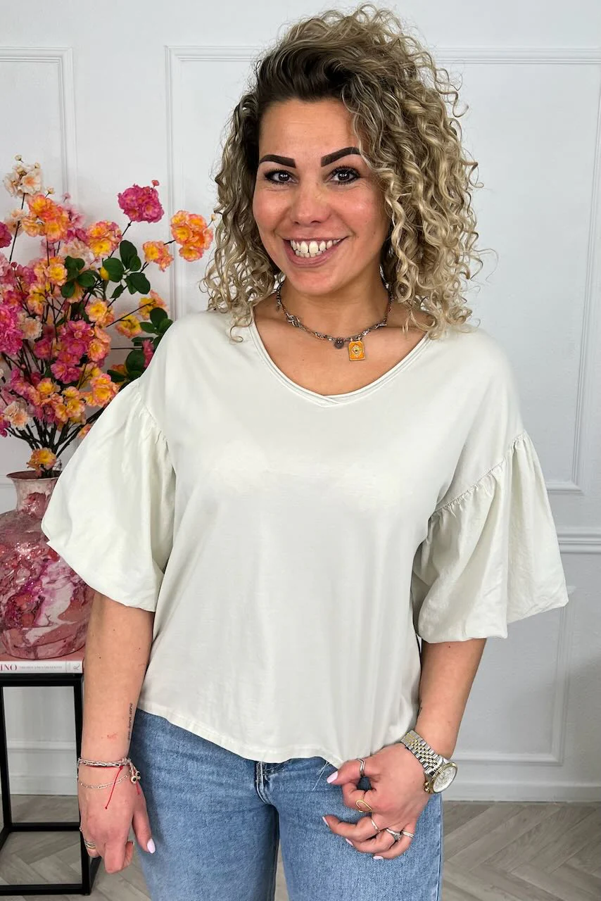Puffy Sleeve Shirt - Beige - Image 3