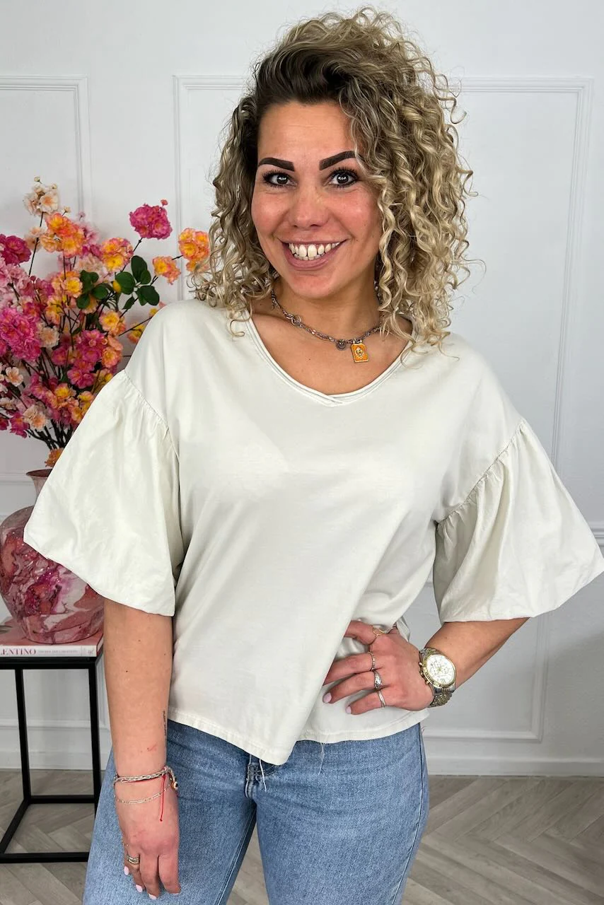 Puffy Sleeve Shirt - Beige - Image 4