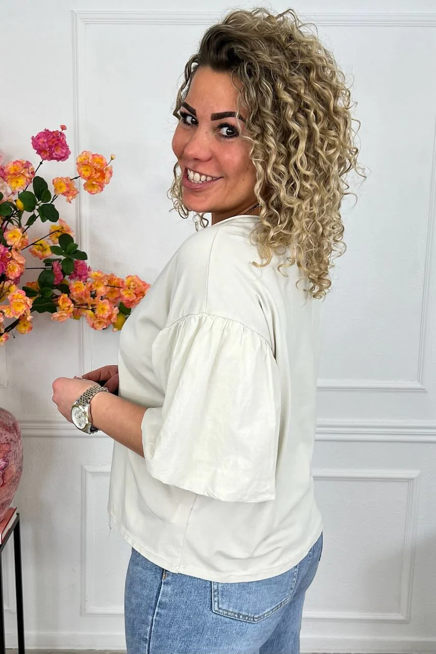 Puffy Sleeve Shirt - Beige - Image 5