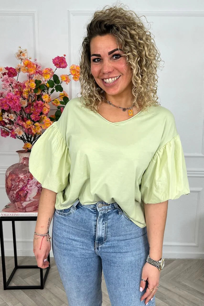 Puffy Sleeve Shirt - Light Green