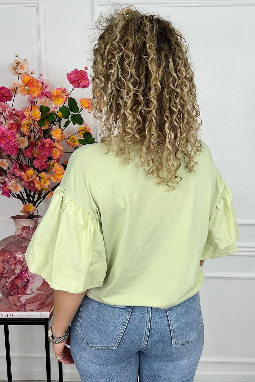 Puffy Sleeve Shirt - Light Green - Image 3