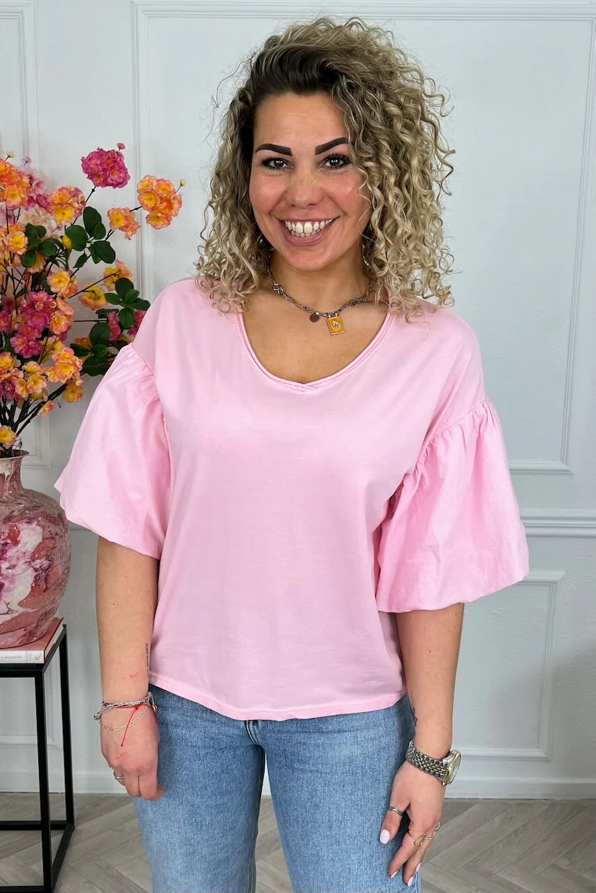 Puffy Sleeve Shirt - Light Pink