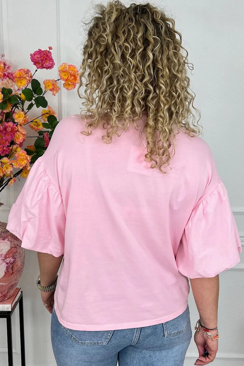 Puffy Sleeve Shirt - Light Pink - Image 3