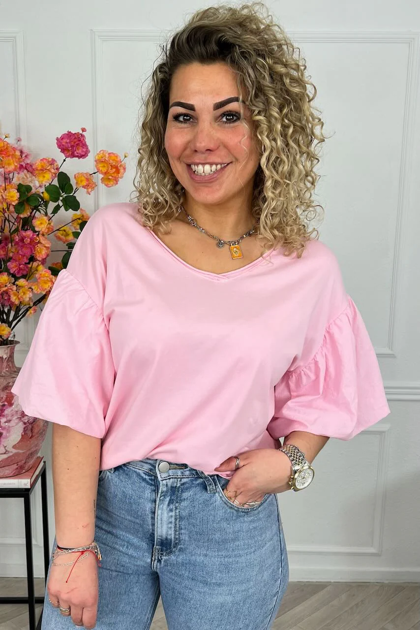 Puffy Sleeve Shirt - Light Pink - Image 4