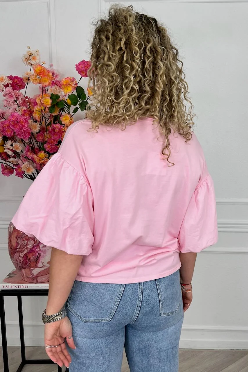 Puffy Sleeve Shirt - Light Pink - Image 5