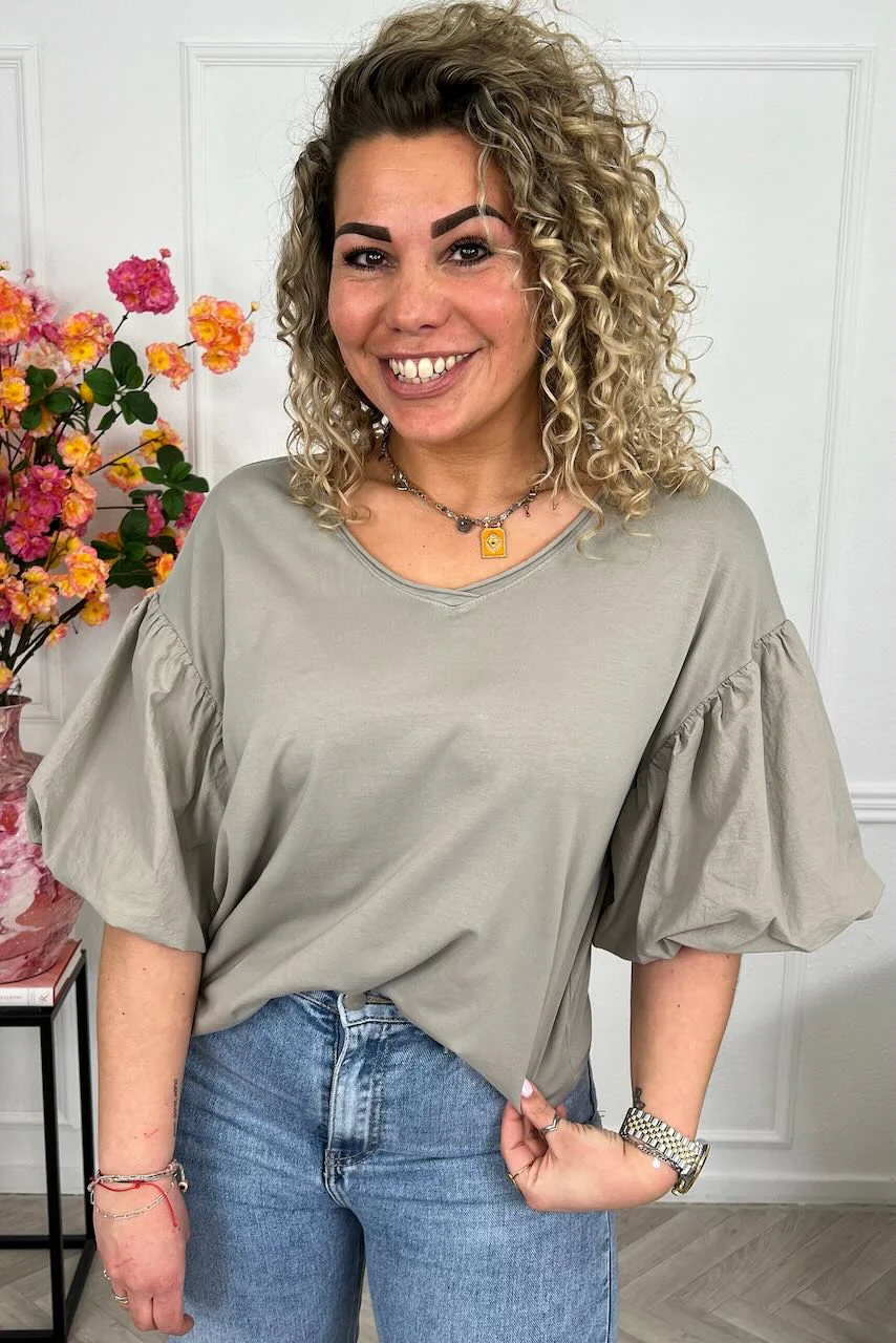 Puffy Sleeve Shirt - Taupe